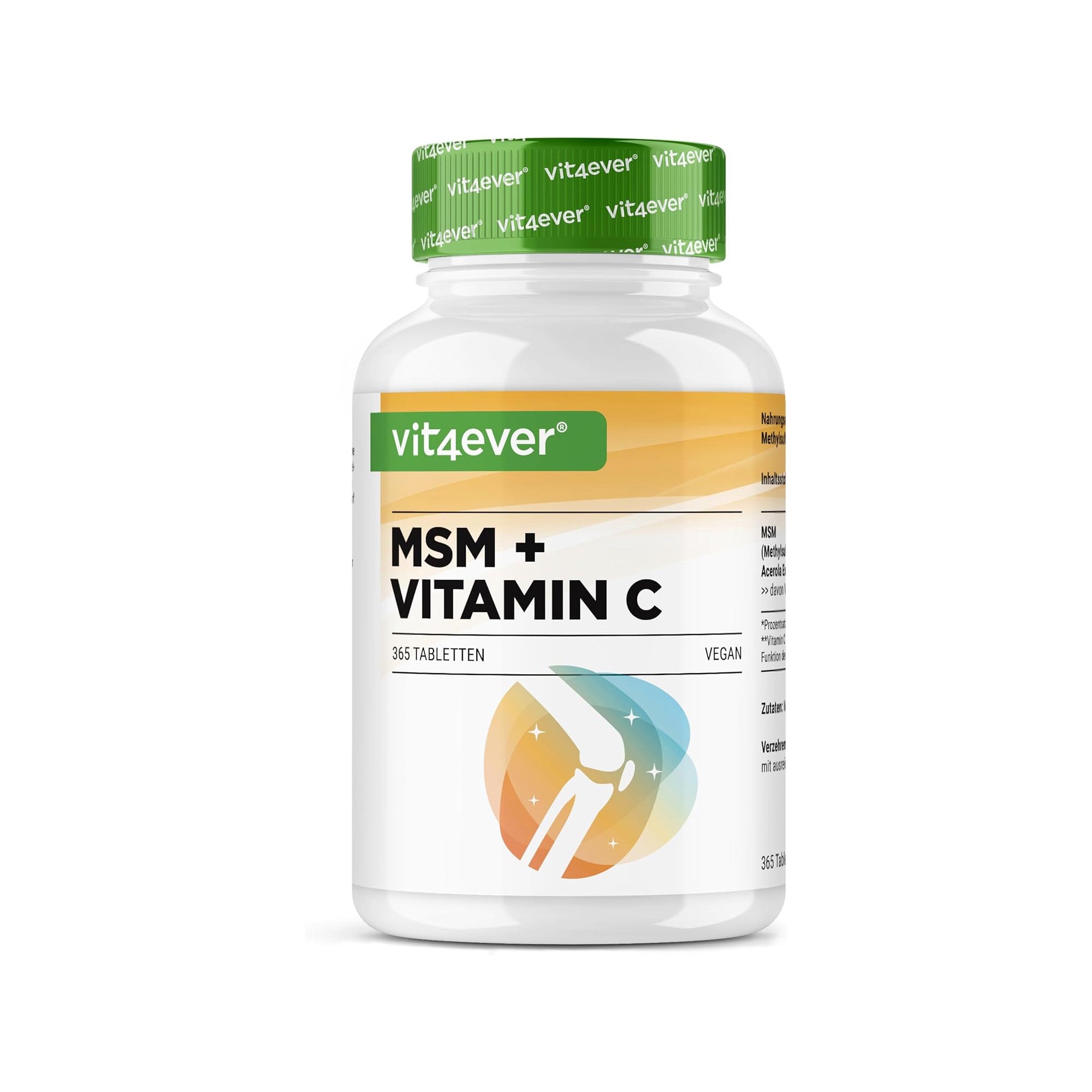 vit4ever msm + vitamina c integratore - 365 compresse vegane per articolazioni e pelle.
