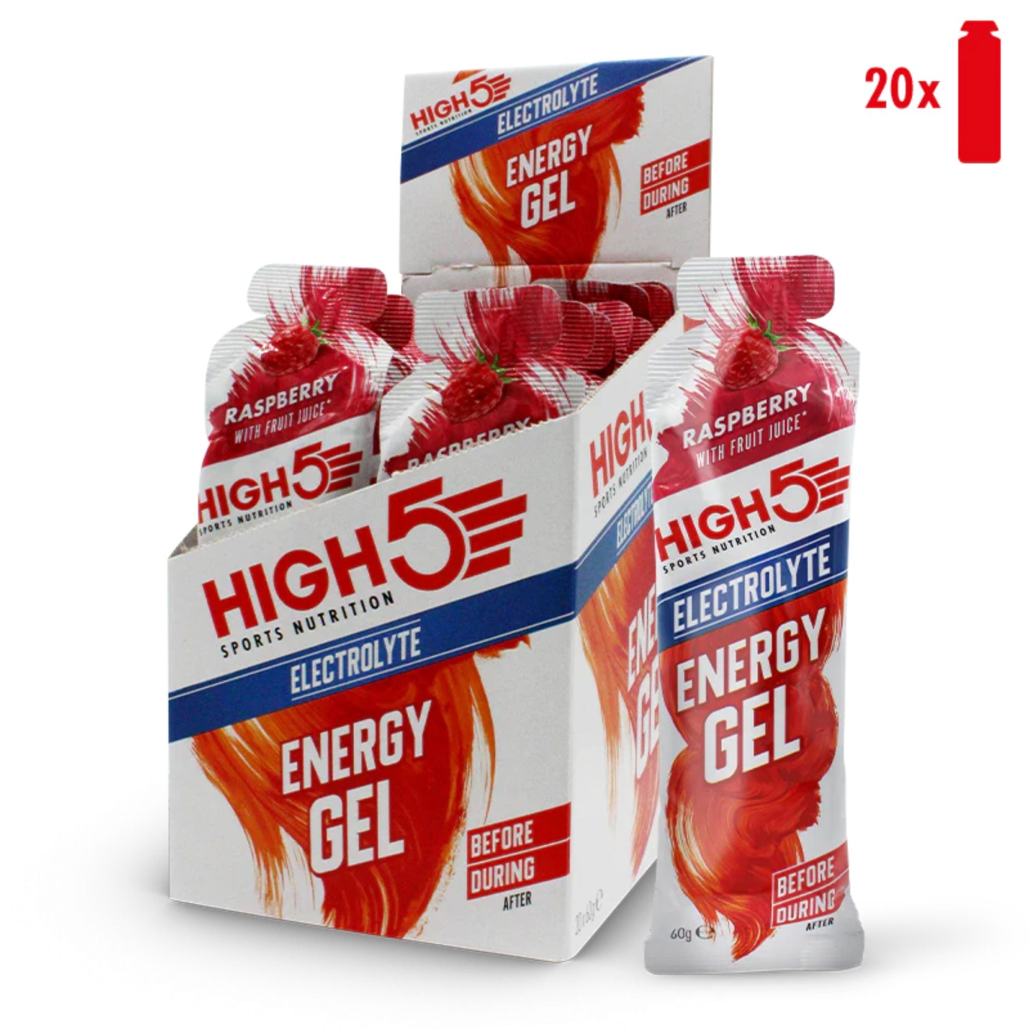 High5 Energy Gel Electrolyte Lampone | 23 g di carboidrati per gel