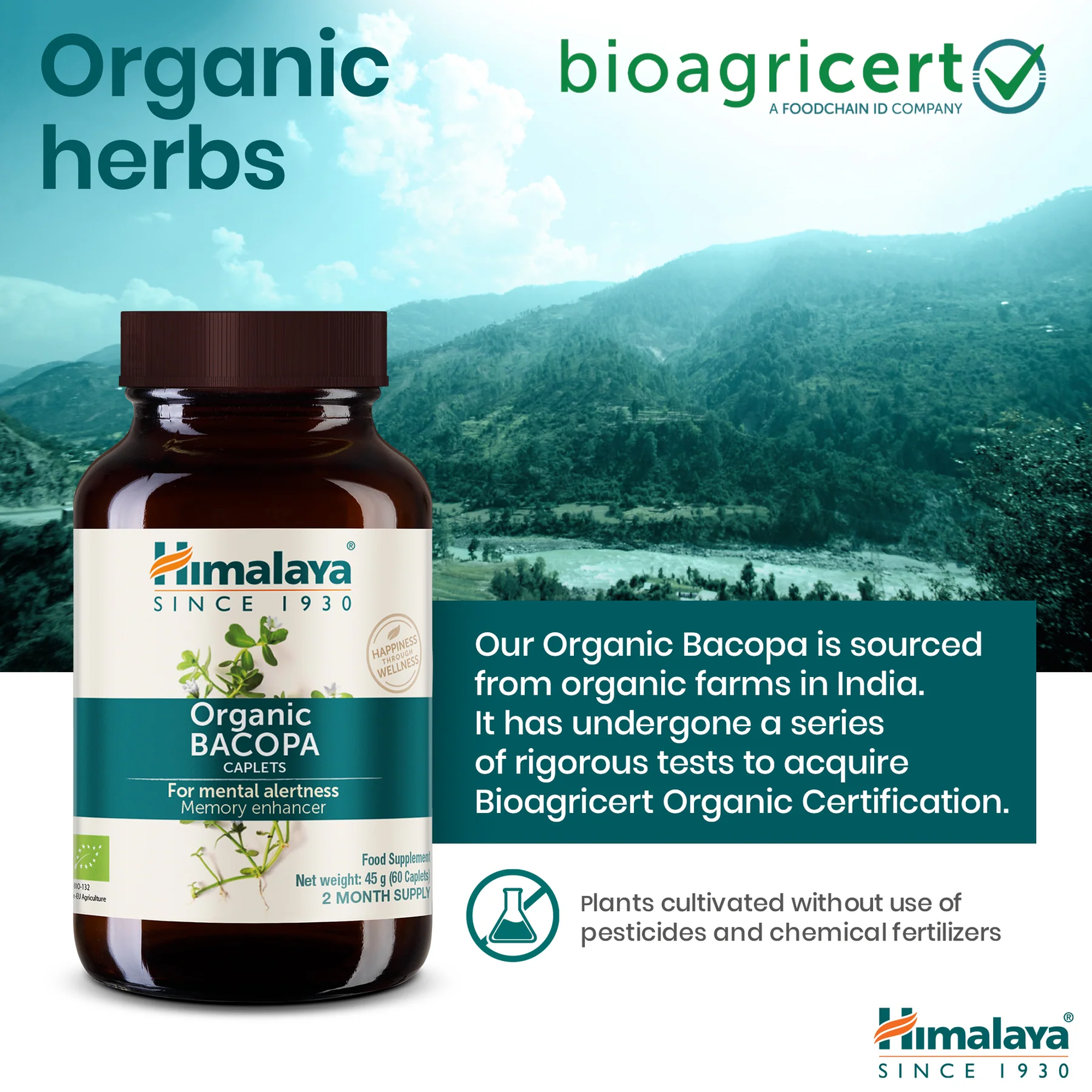 Himalaya Bacopa erbe biologiche, certificate da Bioagricert