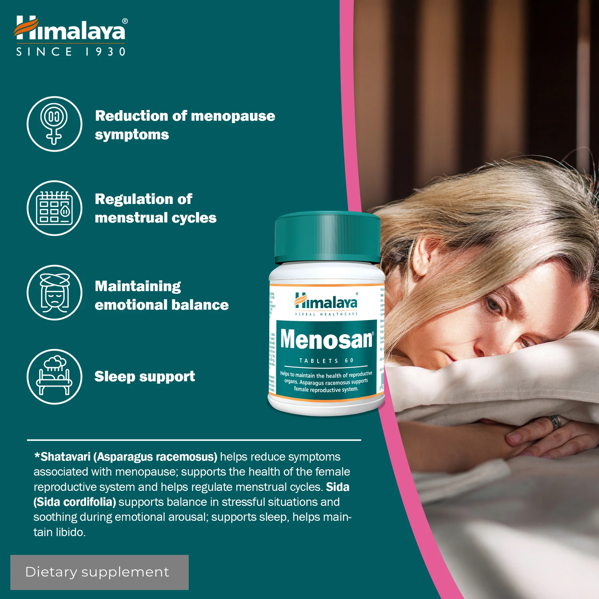 Himalaya Menosan per disturbi della menopausa, ciclo mestruale, equilibrio emotivo e sonno