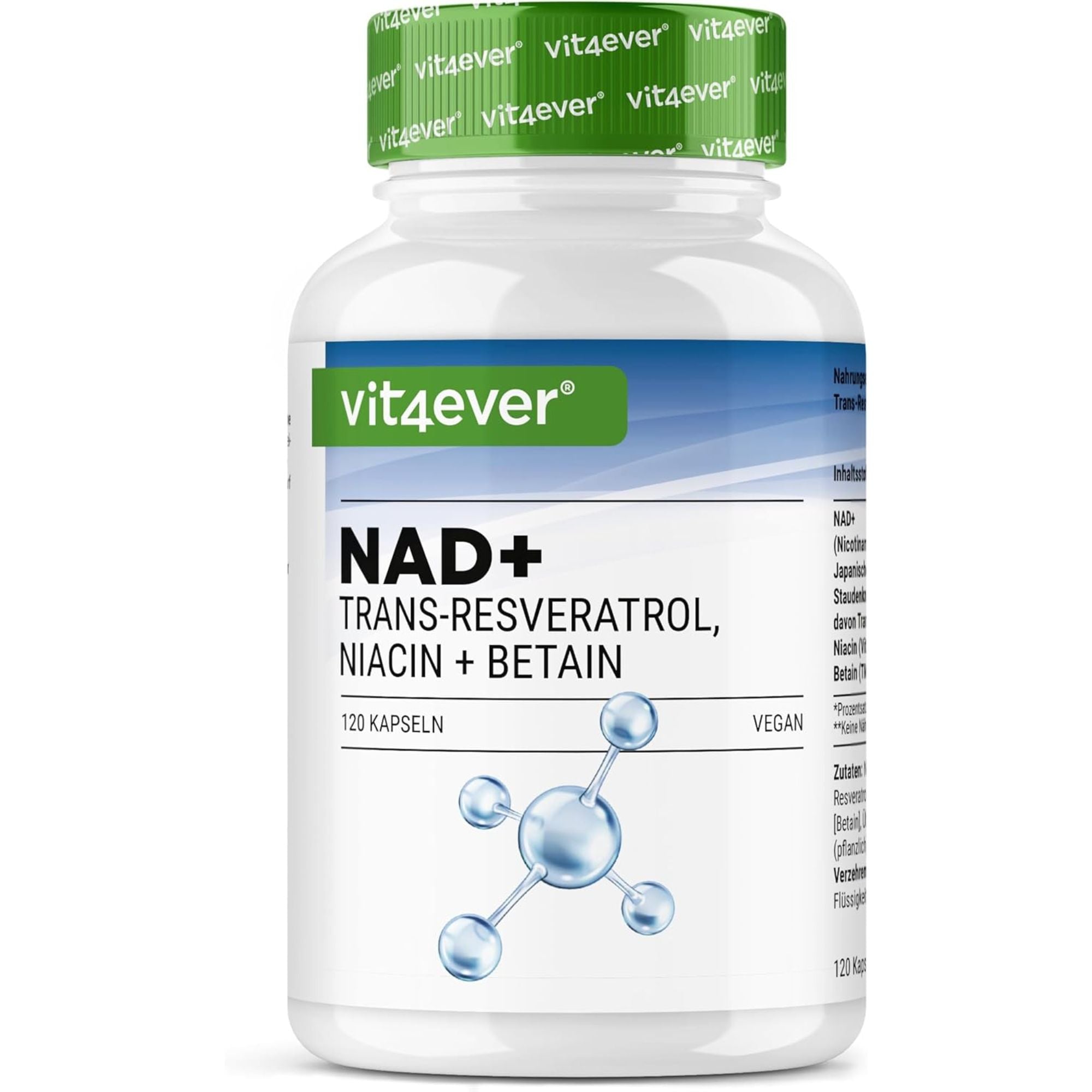 NAD+ con Trans-Resveratrolo, Niacina e Betaina | 120 Capsule | Vit4ever