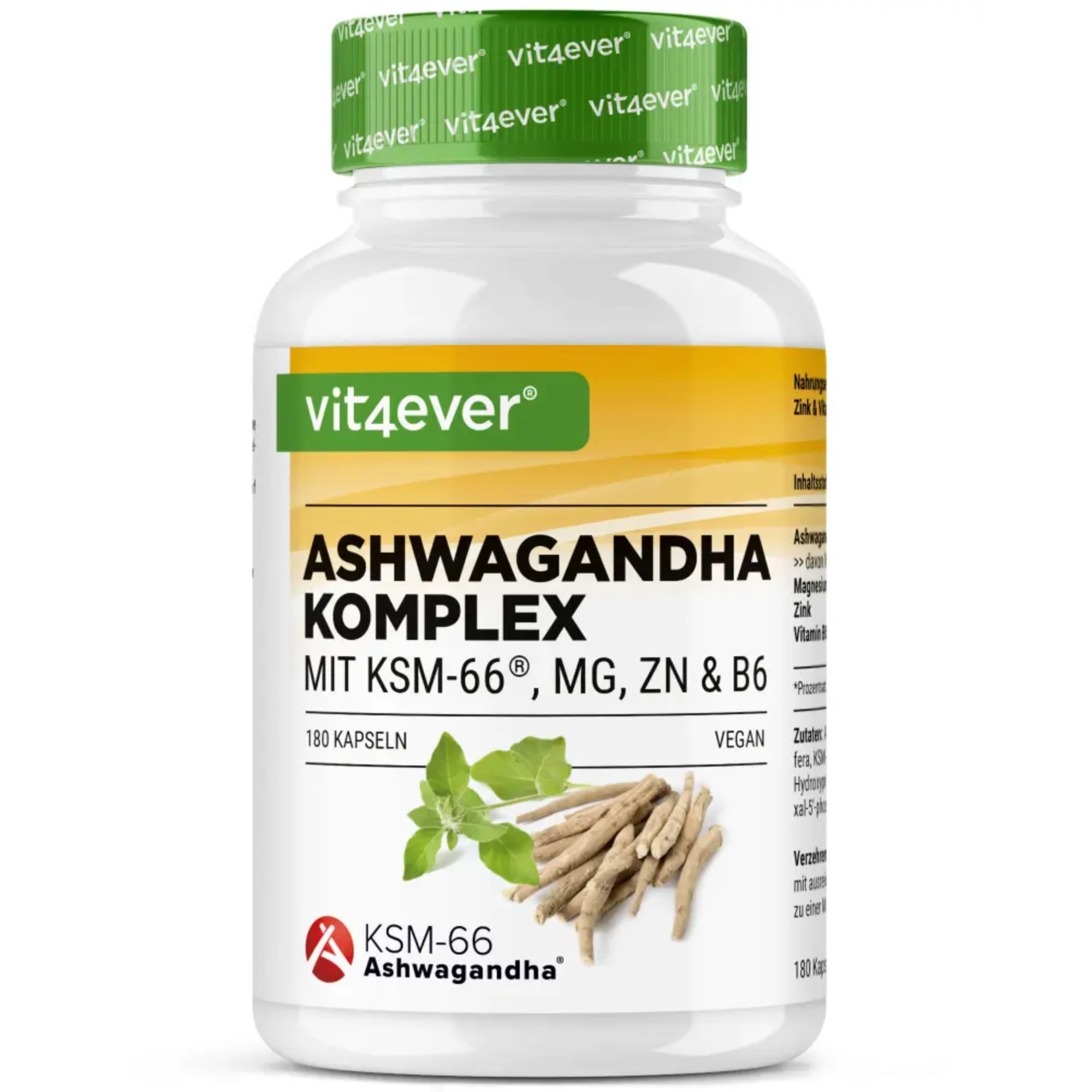 Ashwagandha KSM-66 Complex (con magnesio, zinco e B6) | 180 capsule | Vit4ever