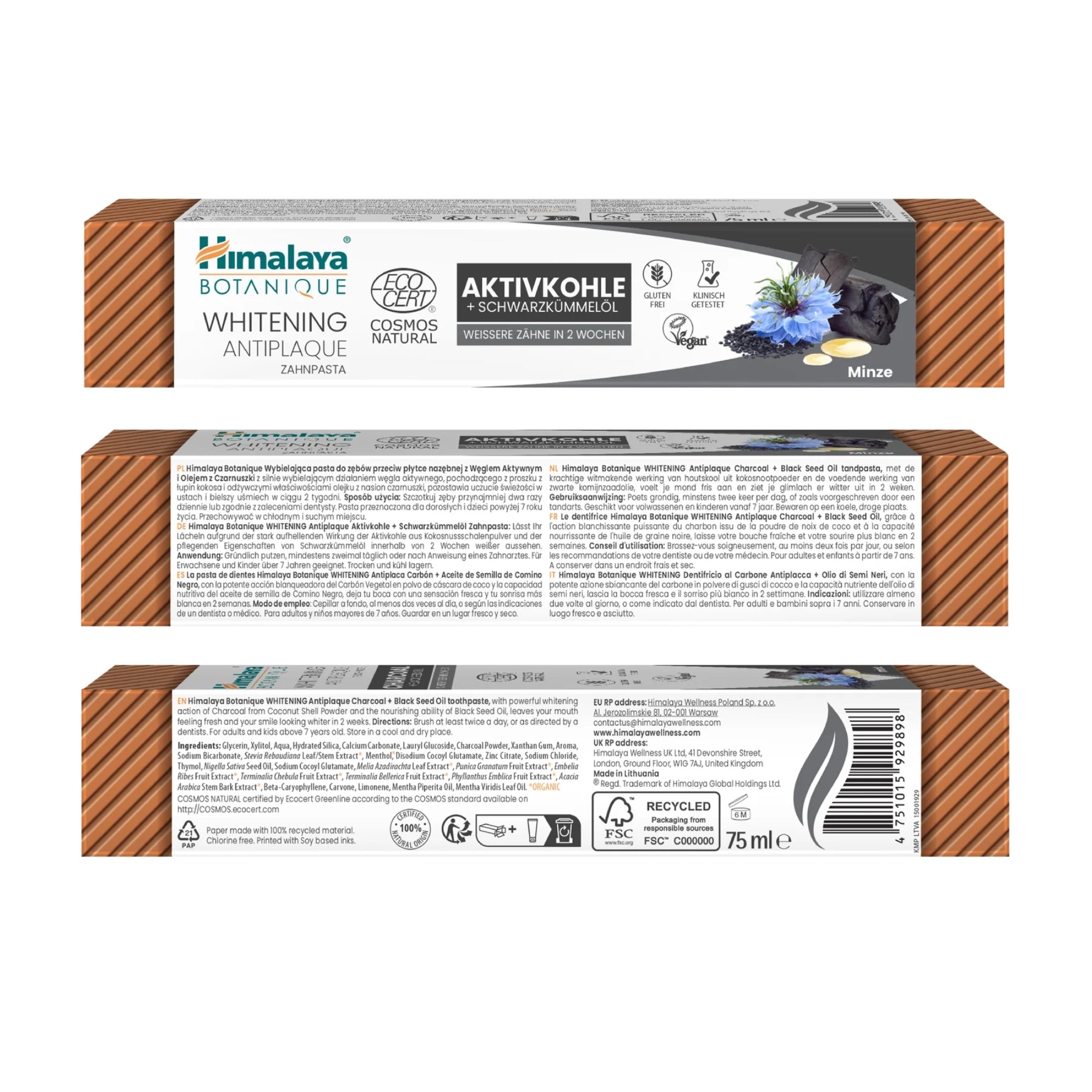 Himalaya Botanique Dentifricio Sbiancante Antiplacca al Carbone + Olio di Nigella | 75 ml | Himalaya