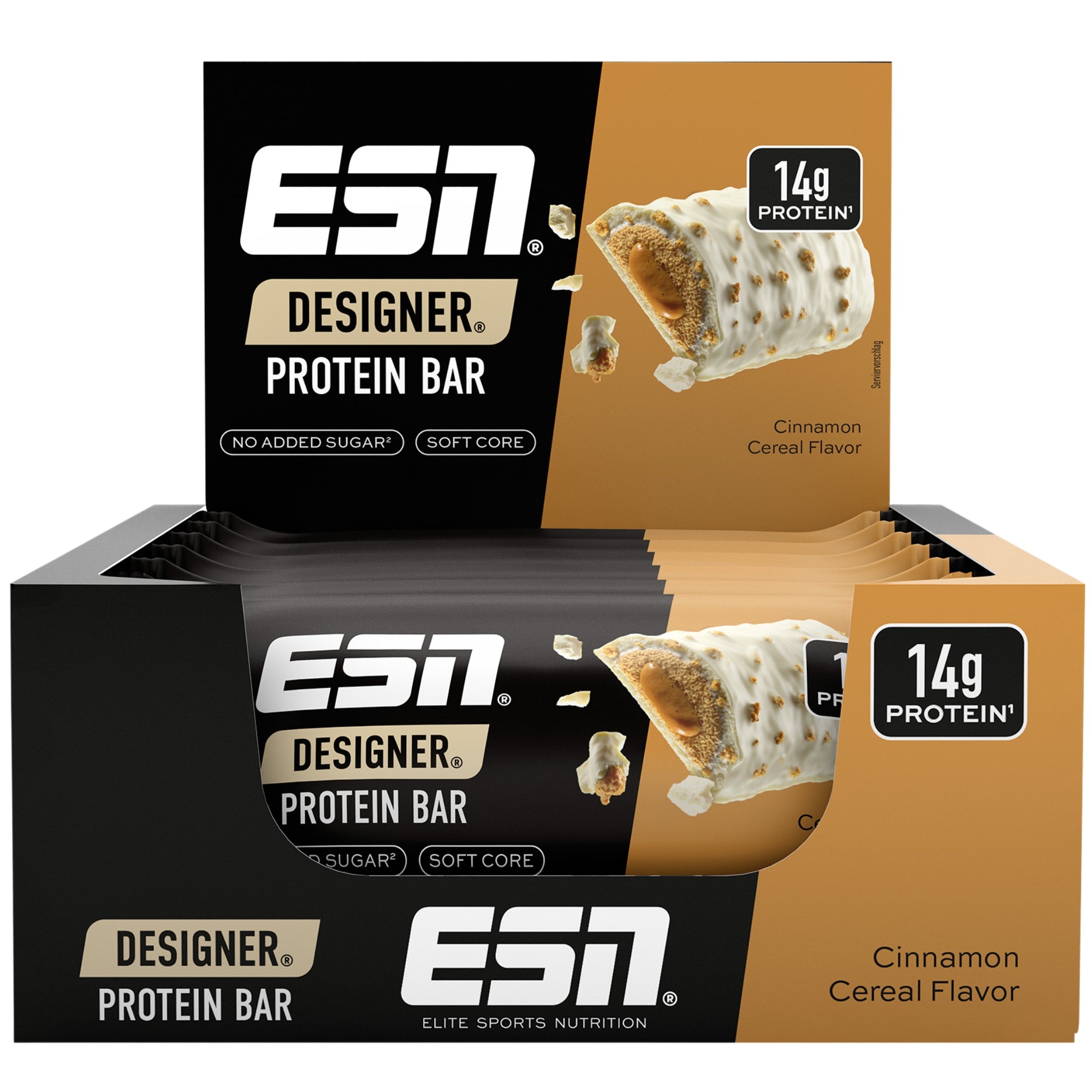 ESN Designer Protein Bar Cinnamon Cereal 12 x 45g - barretta proteica con 14g di proteine senza zuccheri aggiunti