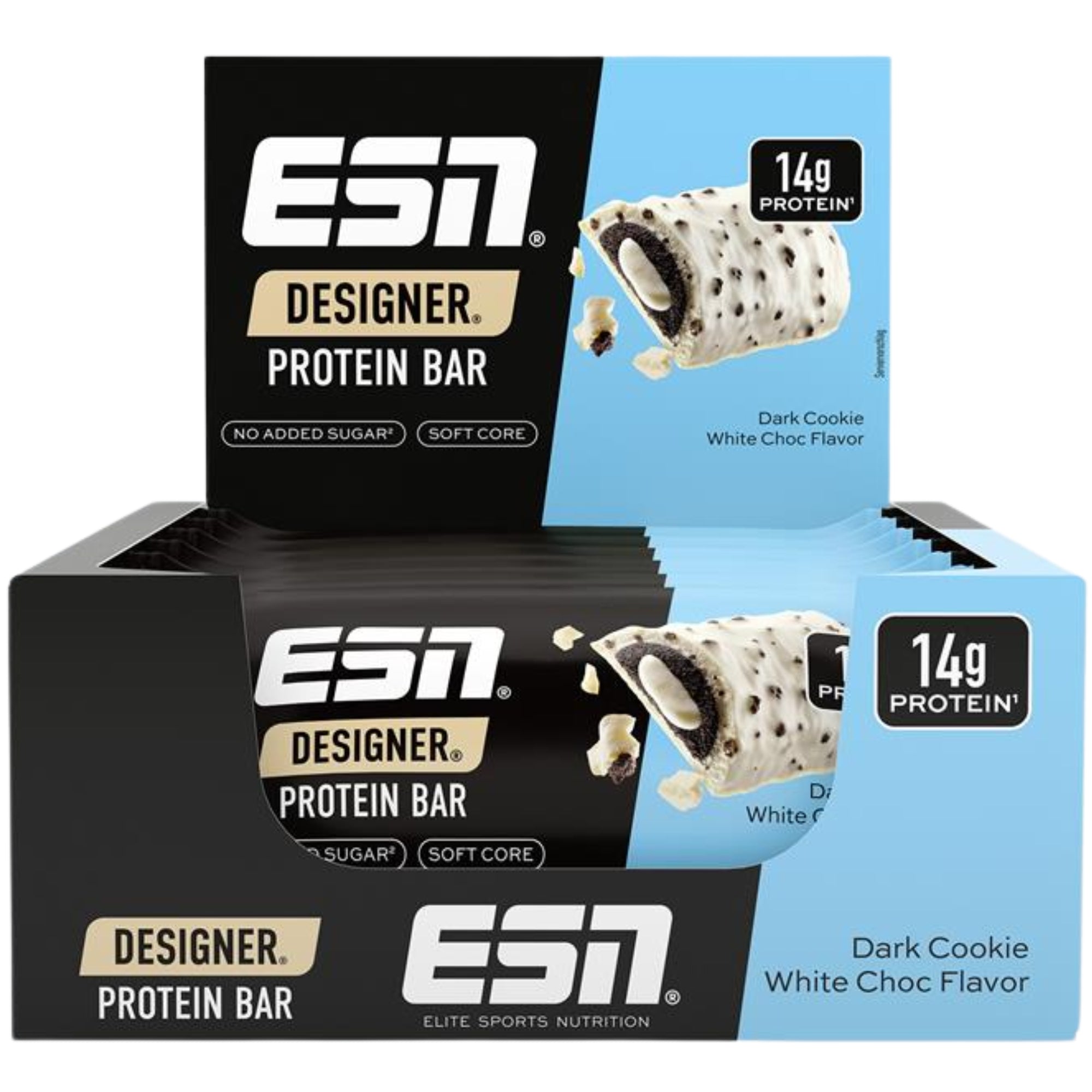 ESN Designer Bar Dark Cookie White Chocolate 12x45g - barretta proteica con 14g di proteine senza zuccheri aggiunti