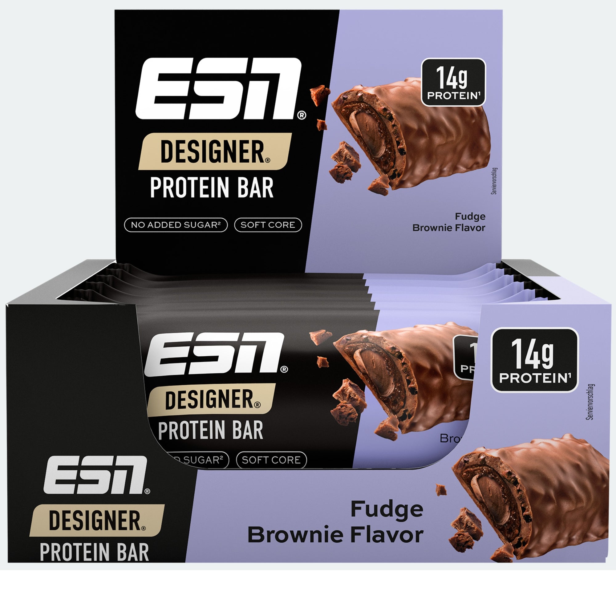ESN Designer Protein Bar Fudge Brownie 12 x 45g - barrette proteiche con 14g di proteine, senza zuccheri aggiunti