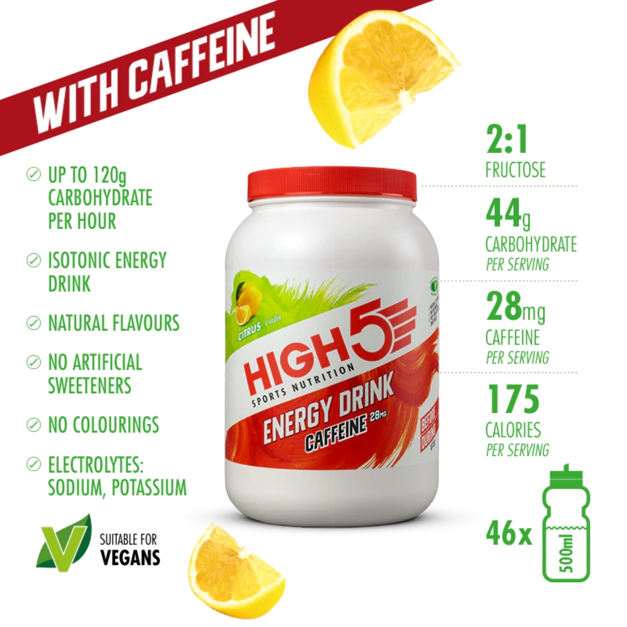 HIGH5 Energy Drink Caffeina | Polvere carboidrati-elettroliti