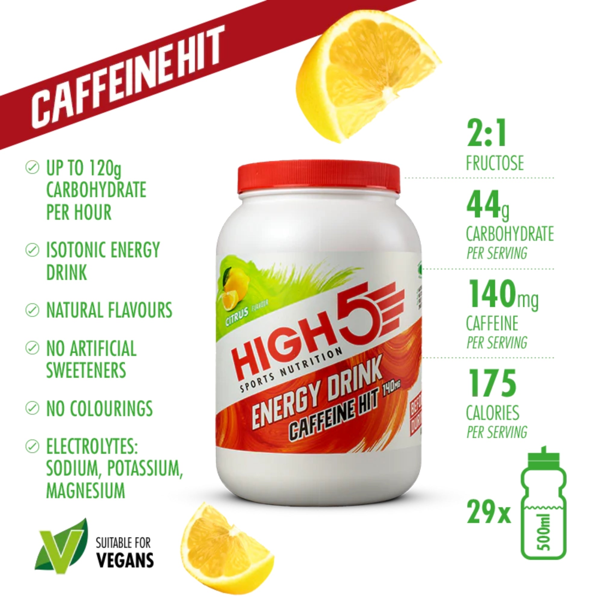 HIGH5 Energy Drink Caffeina | Polvere carboidrati-elettroliti