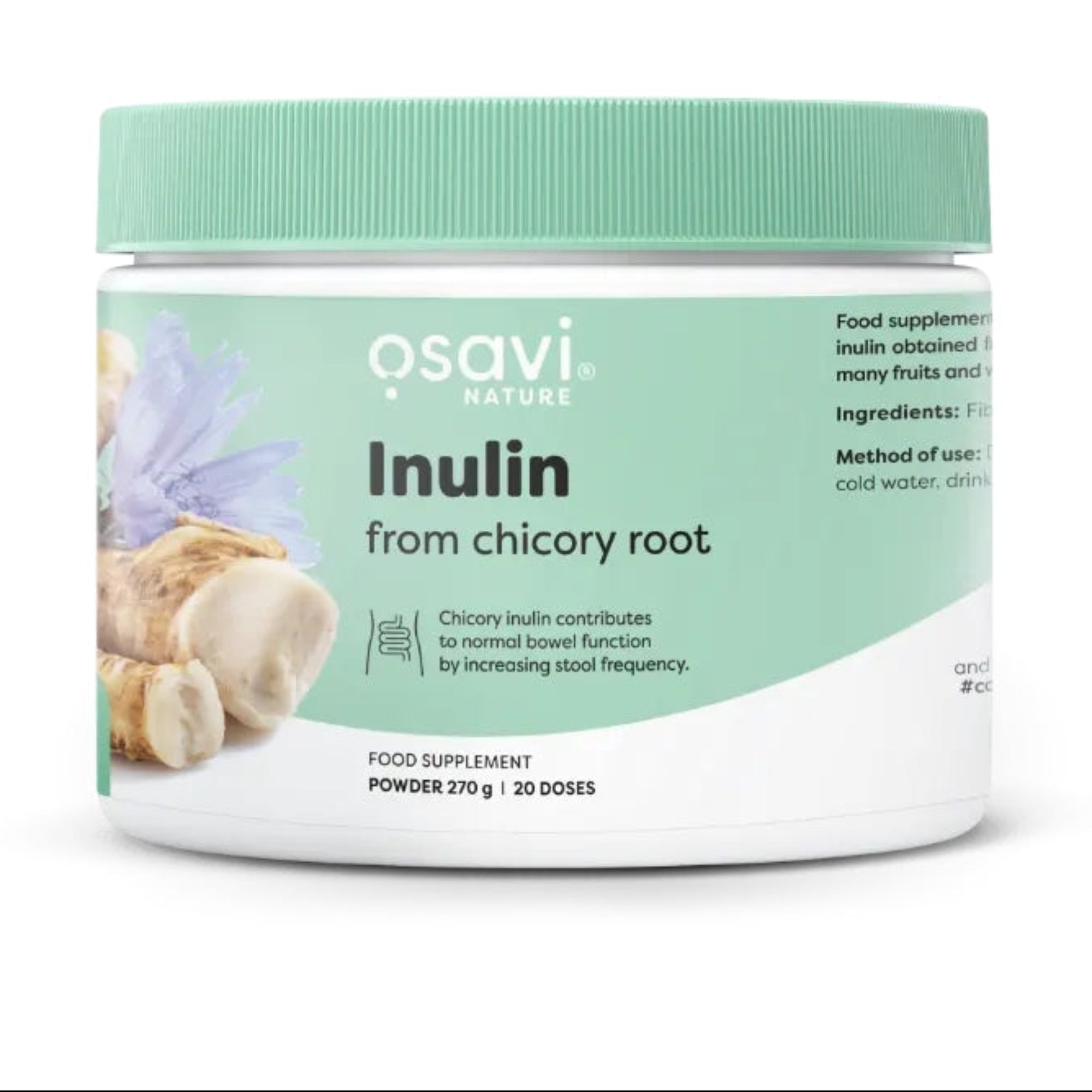 Osavi Inulina dalla radice di cicoria (Fibruline) - 270 grammi di polvere di fibre prebiotiche, 20 porzioni | acquista in Italia
