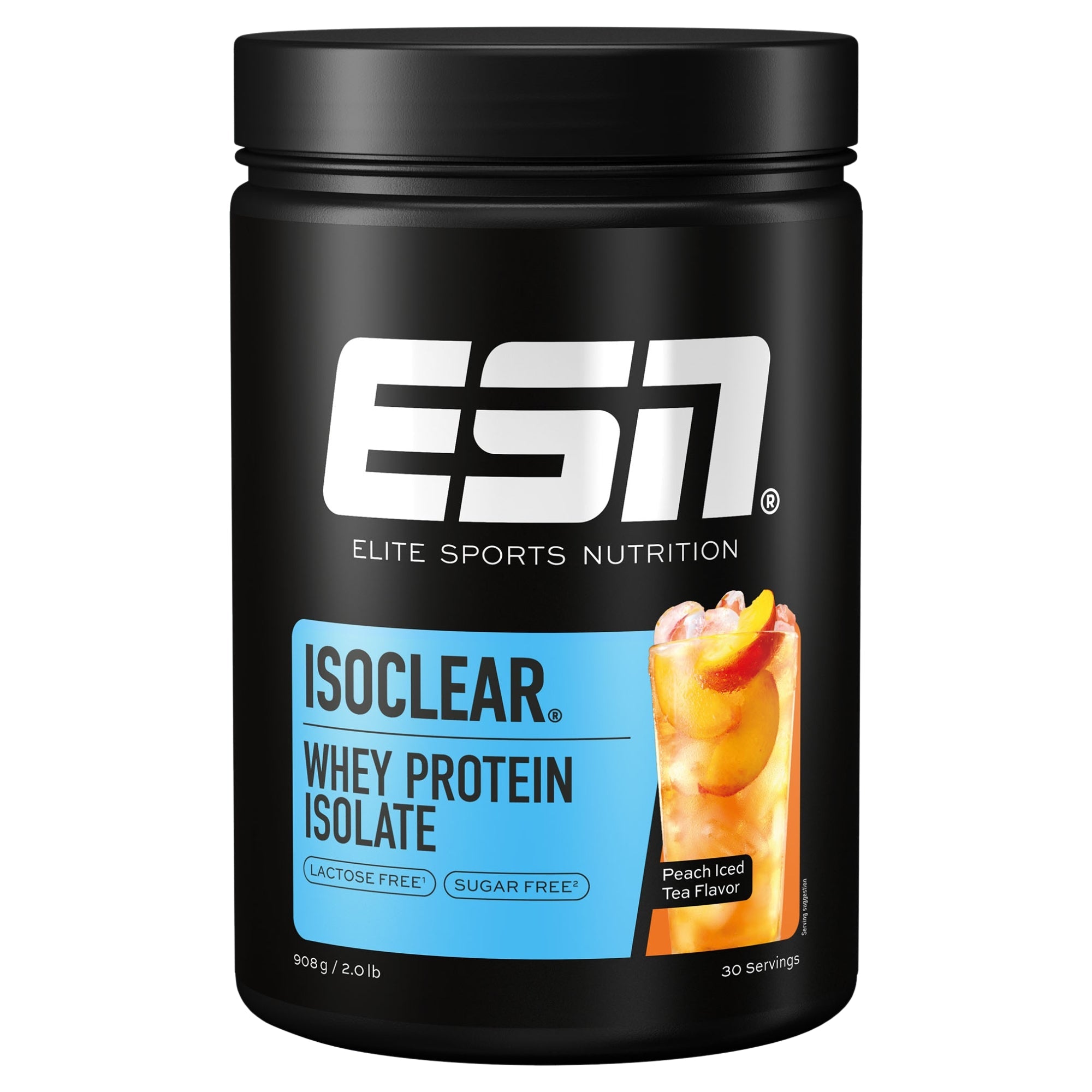 ESN Isoclear Peach Iced Tea Whey Isolato 908 grammi, limonata proteica al gusto di pesca e te freddo per la crescita e il recupero muscolare