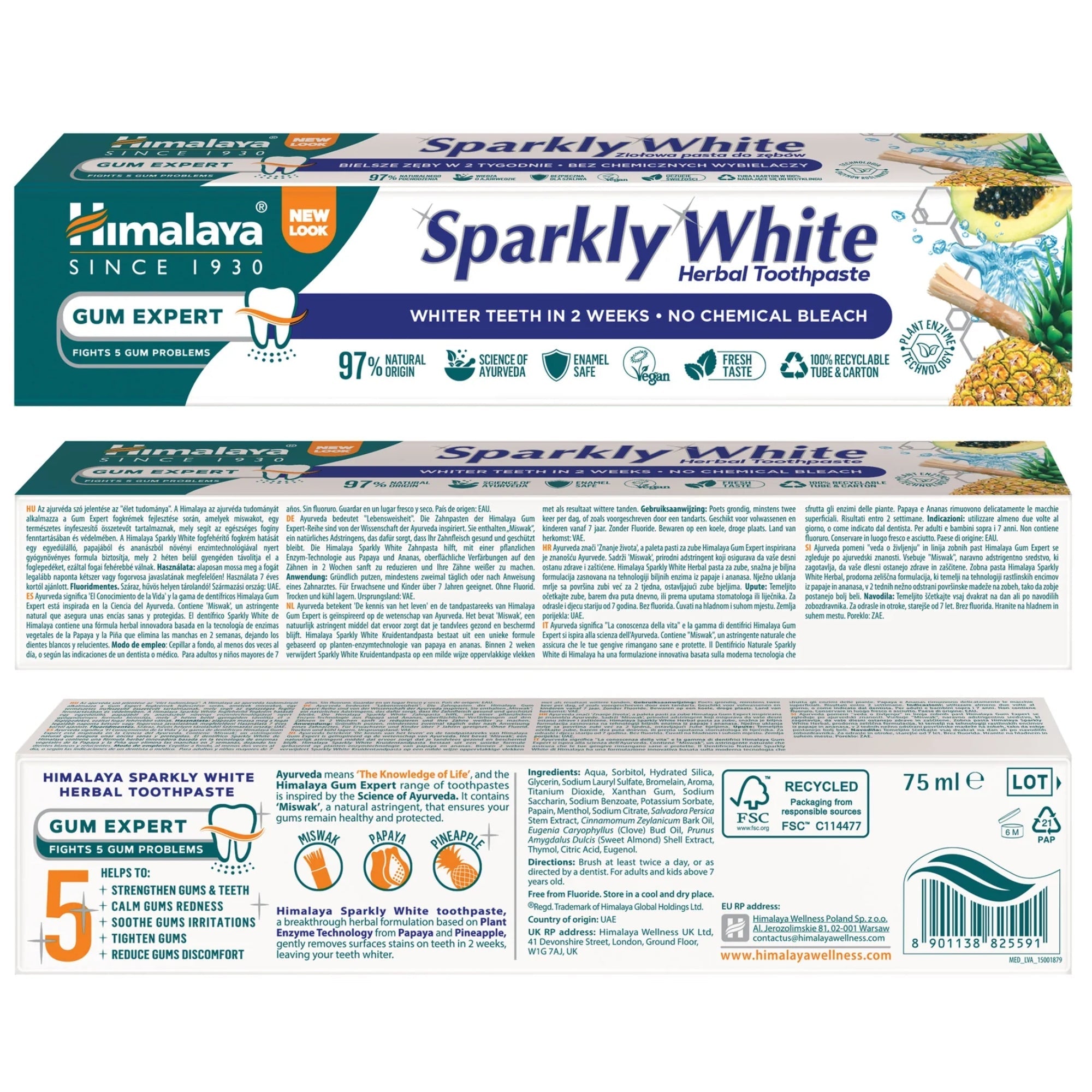 Gum Expert Dentifricio alle Erbe Sparkly White | 75 ml | Himalaya