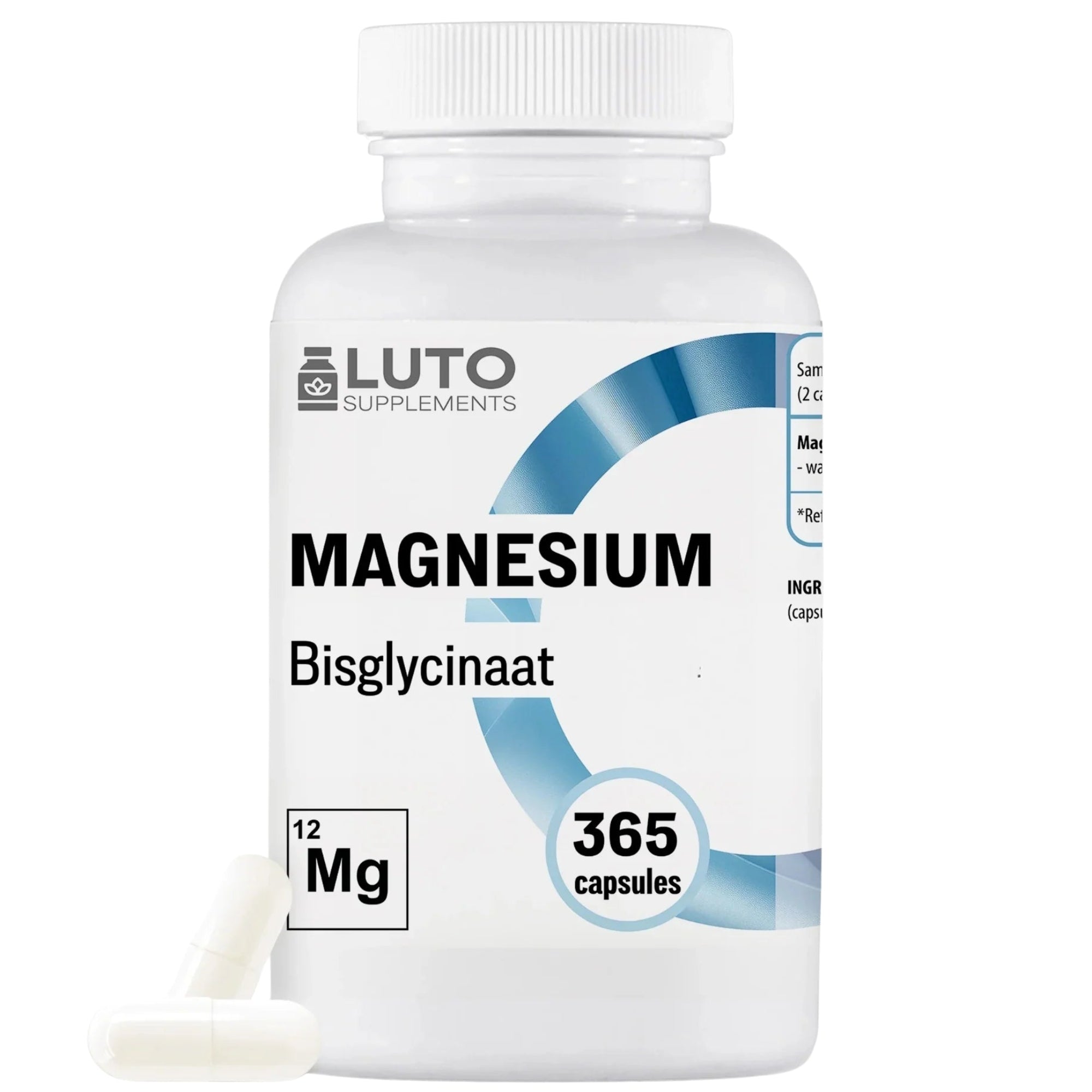 LUTO Supplements Magnesio Bisglicinato barattolo con 365 capsule - magnesio ben assorbibile