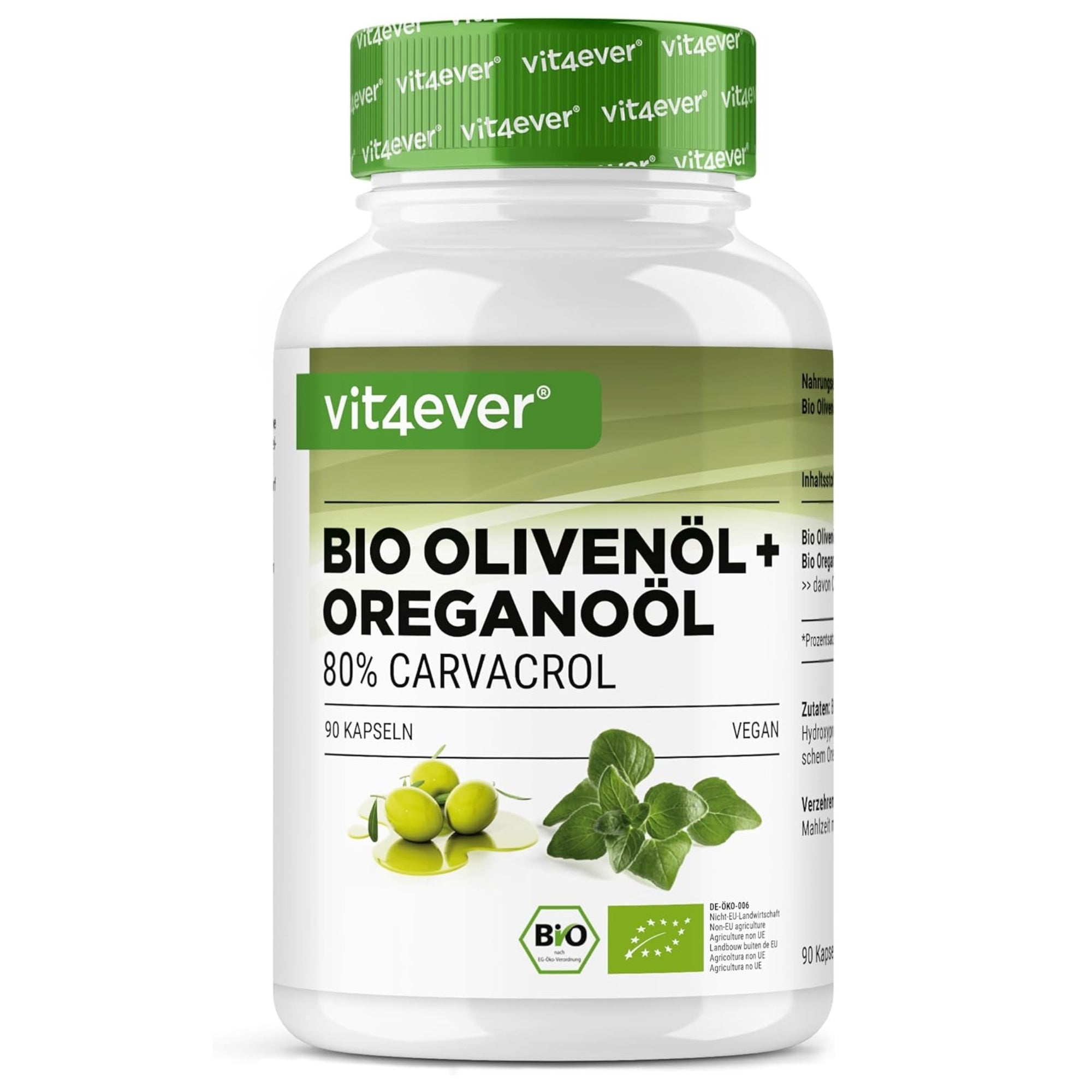Olio di Origano Bio di Vit4ever con 80% di carvacrolo in olio extravergine di oliva, barattolo da 90 capsule