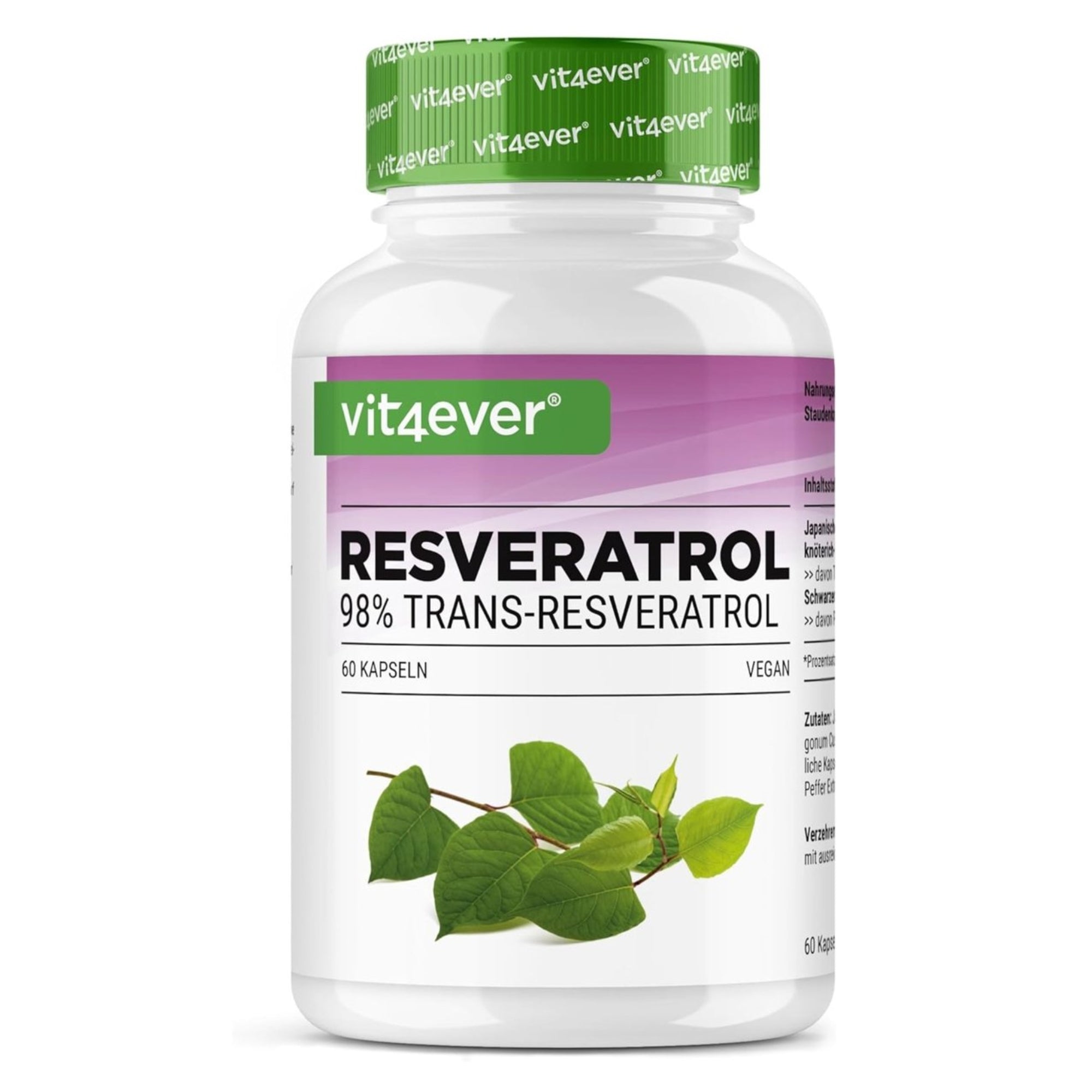 Resveratrolo 500mg | 98% Trans-Resveratrolo | 60 Capsule | Vit4ever