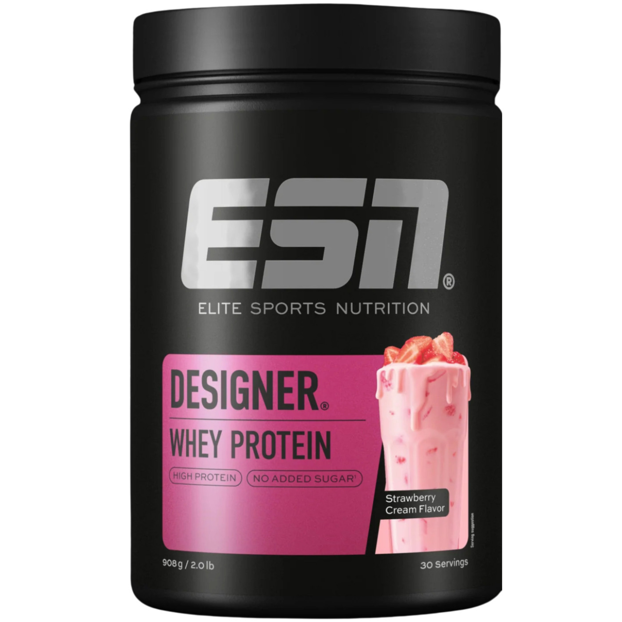ESN Designer Whey Protein Strawberry Cream 908 grammi - proteine del siero del latte in polvere con 25g di proteine per porzione, senza zucchero | acquista nei Paesi Bassi e in Belgio