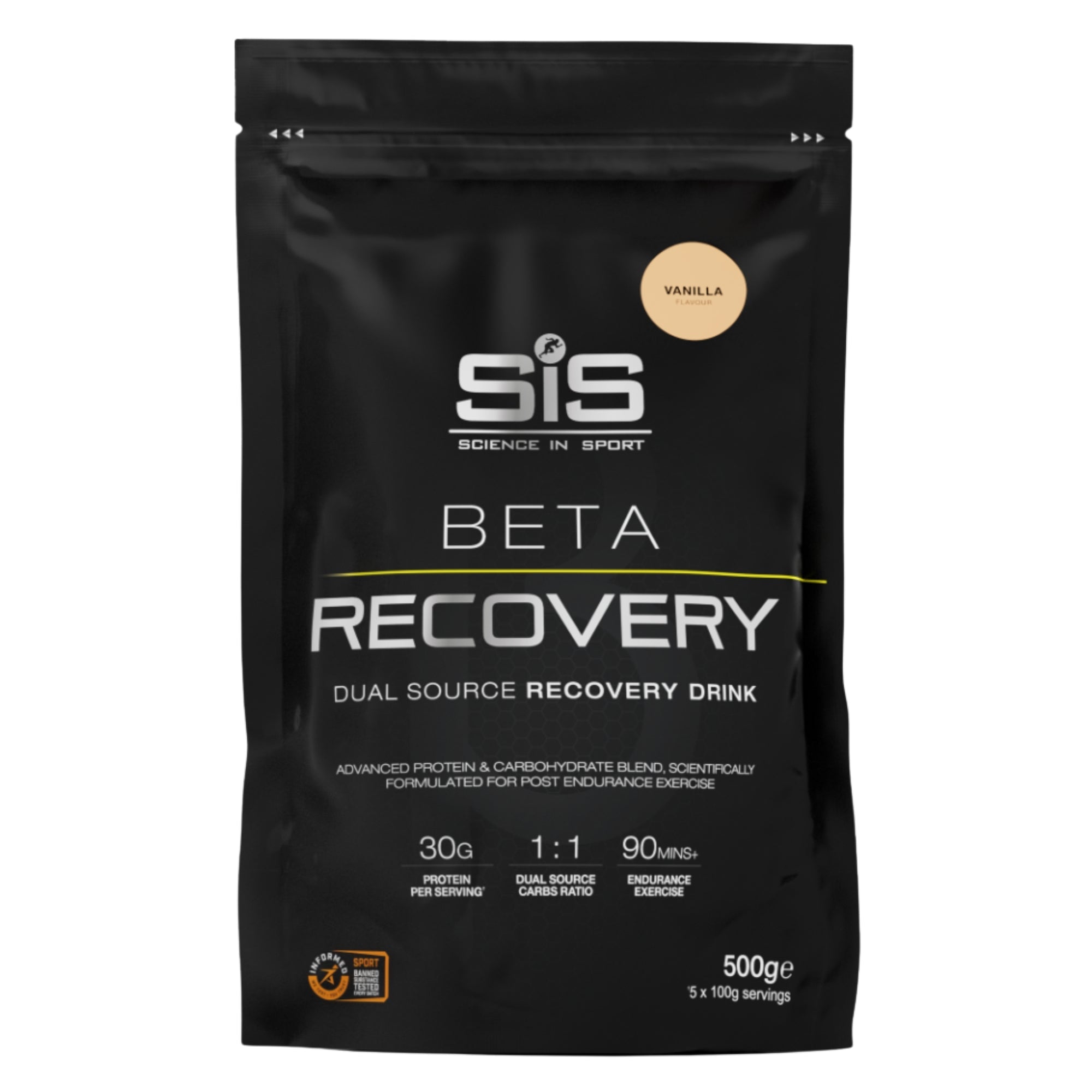 SiS BETA Recovery Vaniglia 500 g shake di recupero in polvere con proteine del siero del latte e carboidrati per atleti di endurance