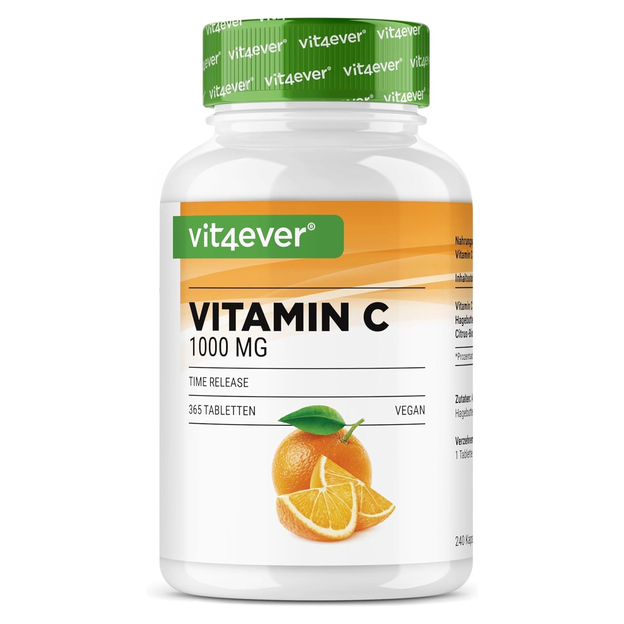 Vitamina C + Estratto di Rosa Canina + Bioflavonoidi di Agrumi | 1000mg | 365 Compresse | Vit4ever