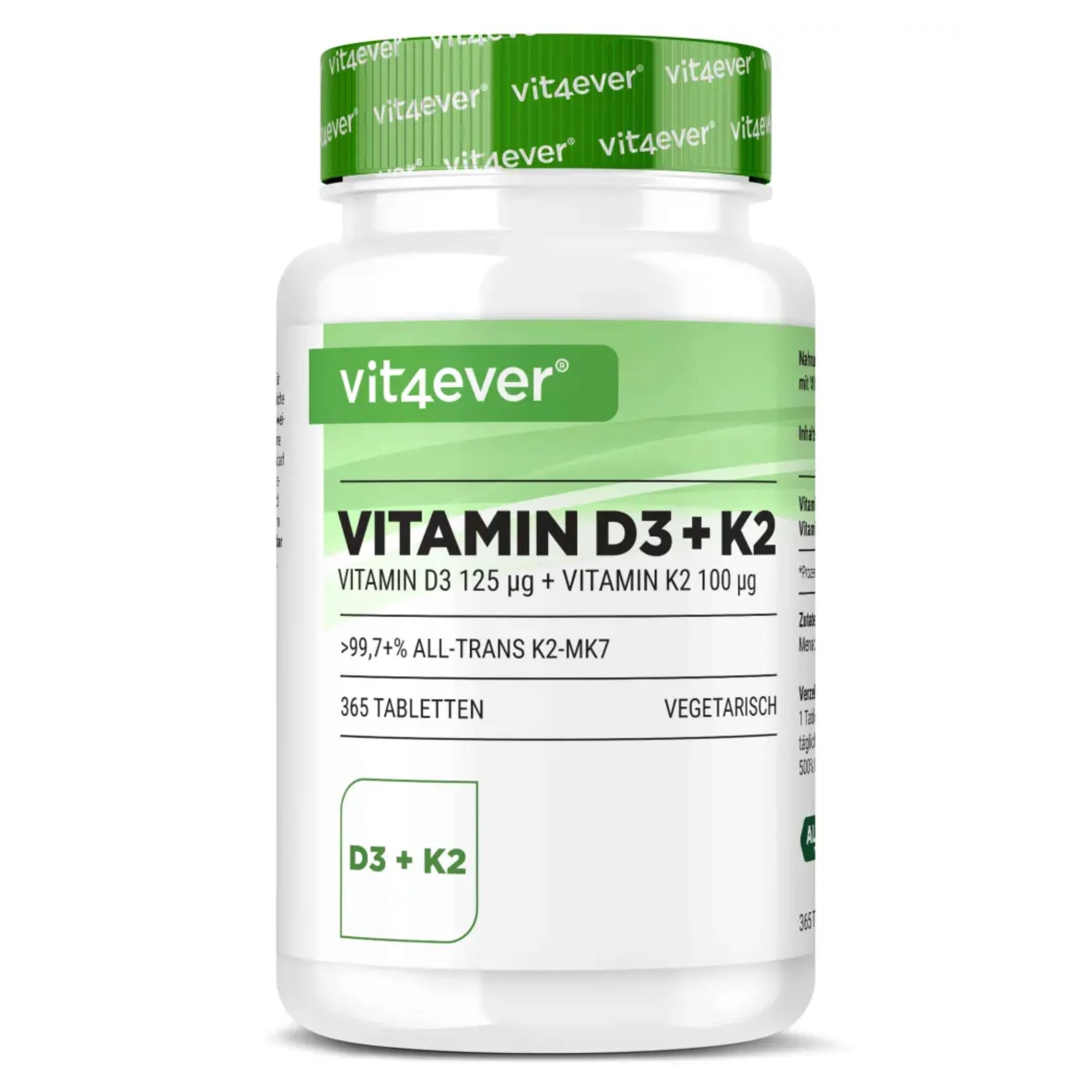 Vitamina D3 5000 UI + K2 100 mcg di Vit4ever - 365 compresse