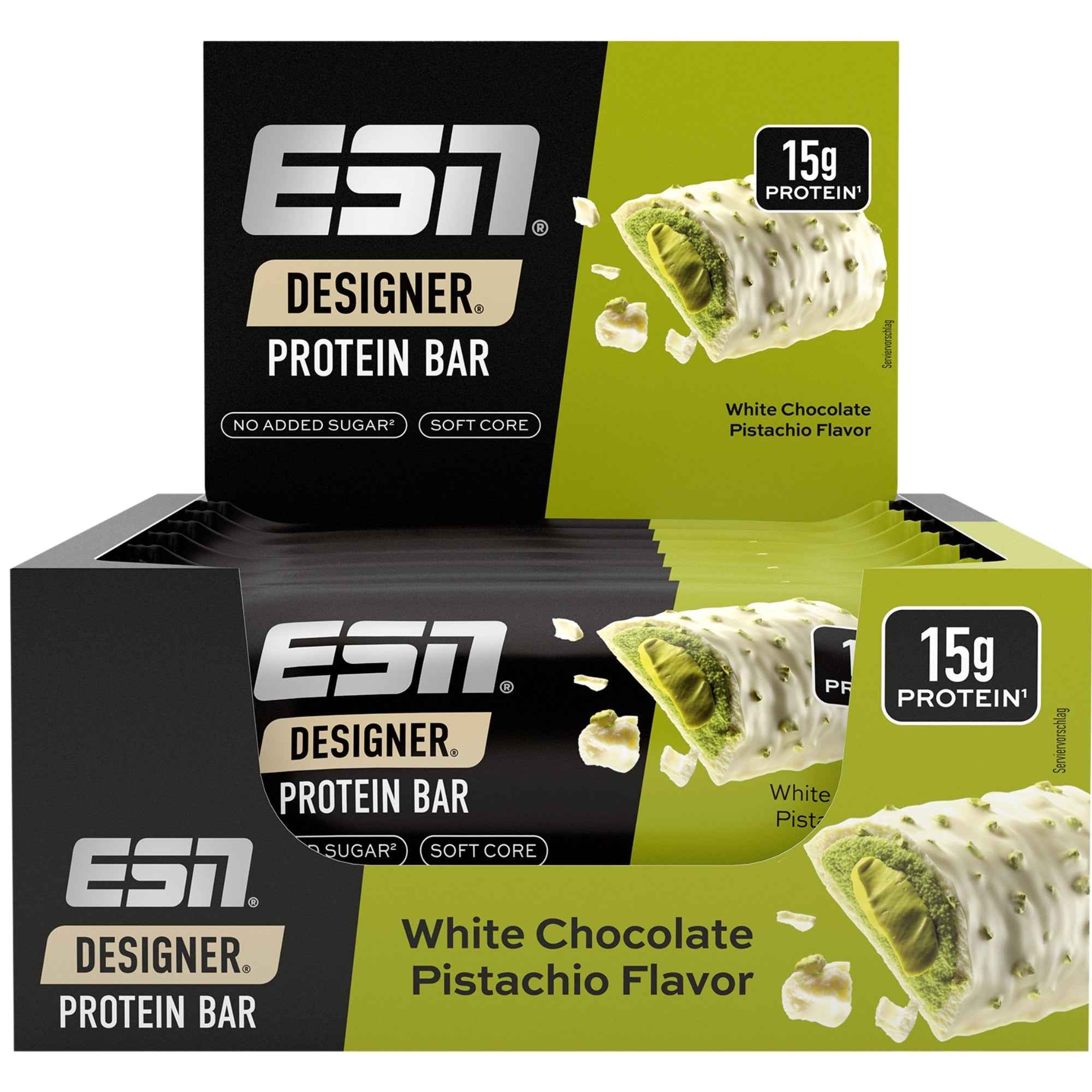 ESN Designer Bar White Chocolate Pistachio 12x45g - barretta proteica con 14g di proteine senza zuccheri aggiunti