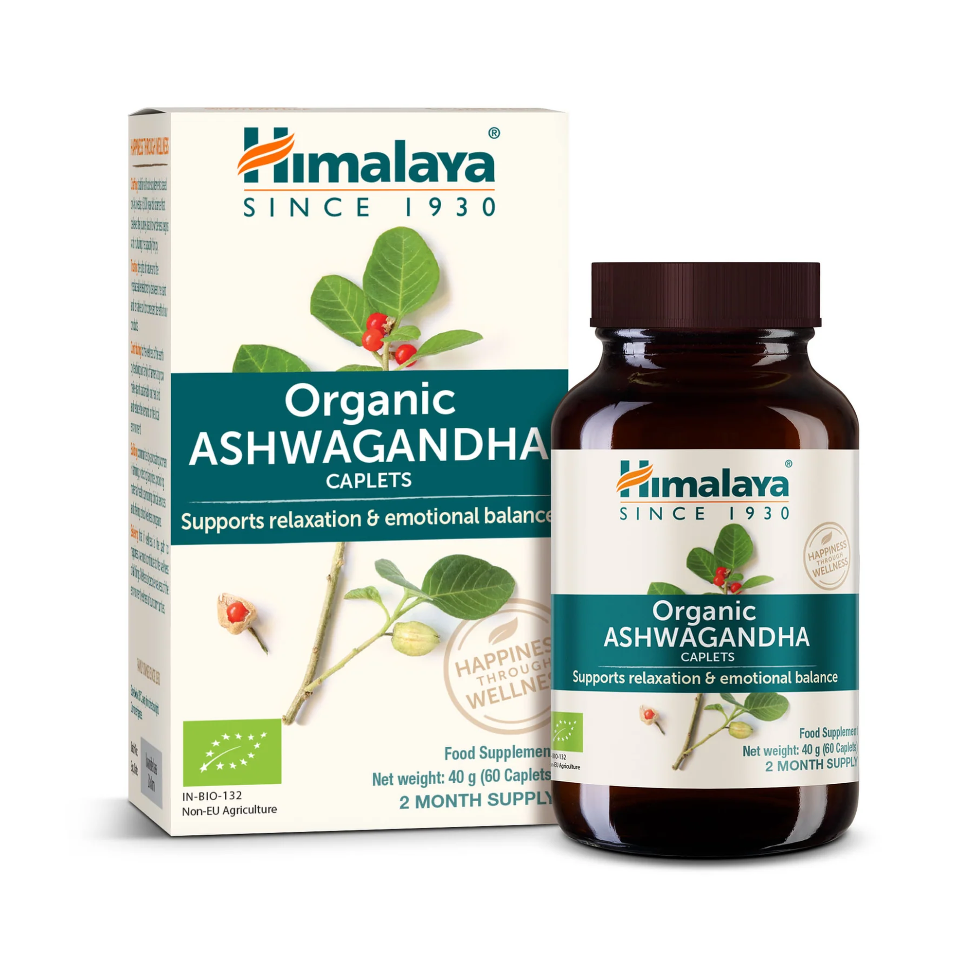 Himalaya Organic Ashwagandha scatola con barattolo di vetro, 60 caplet