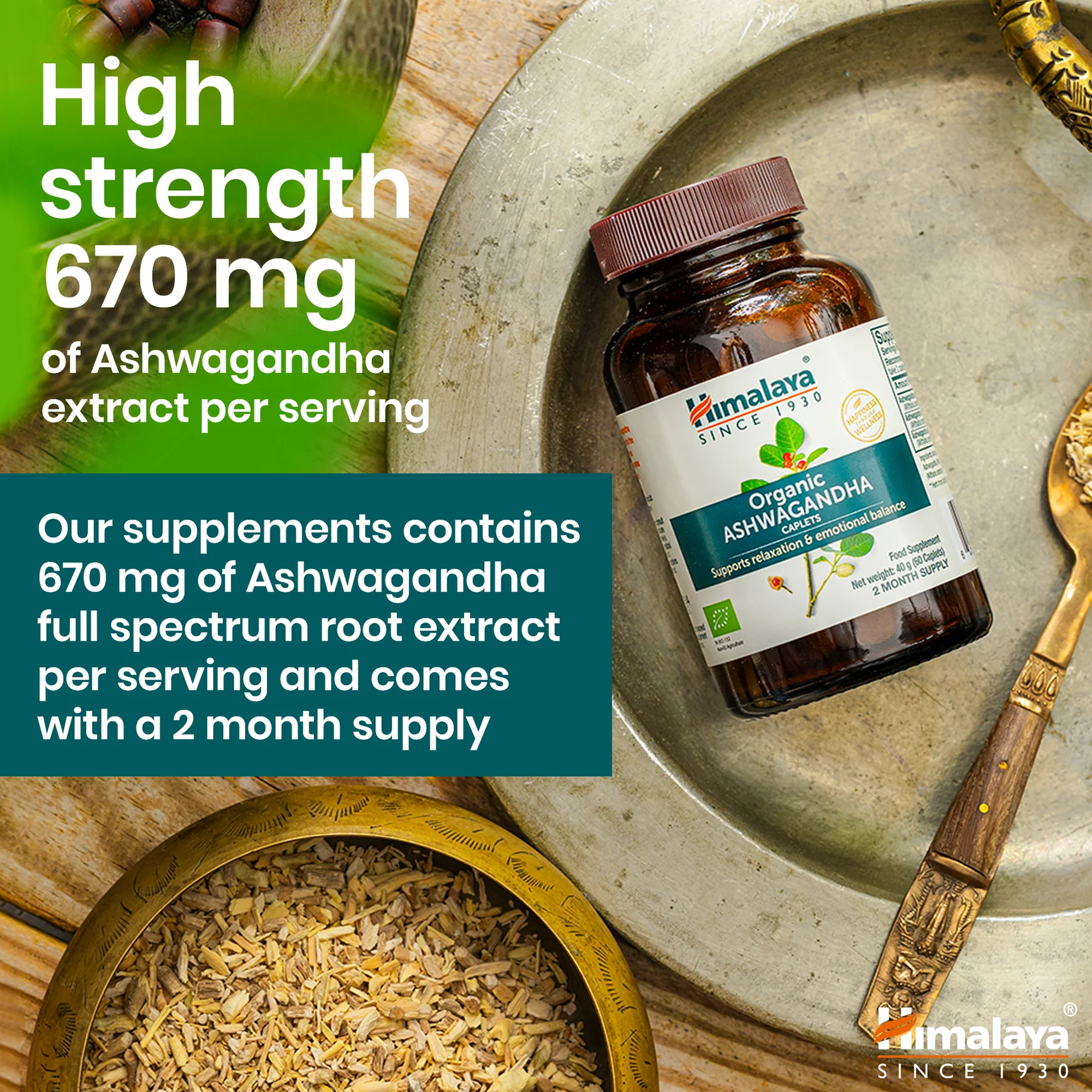 Himalaya Ashwagandha alta potenza 670 mg estratto di radice a spettro completo per dose giornaliera
