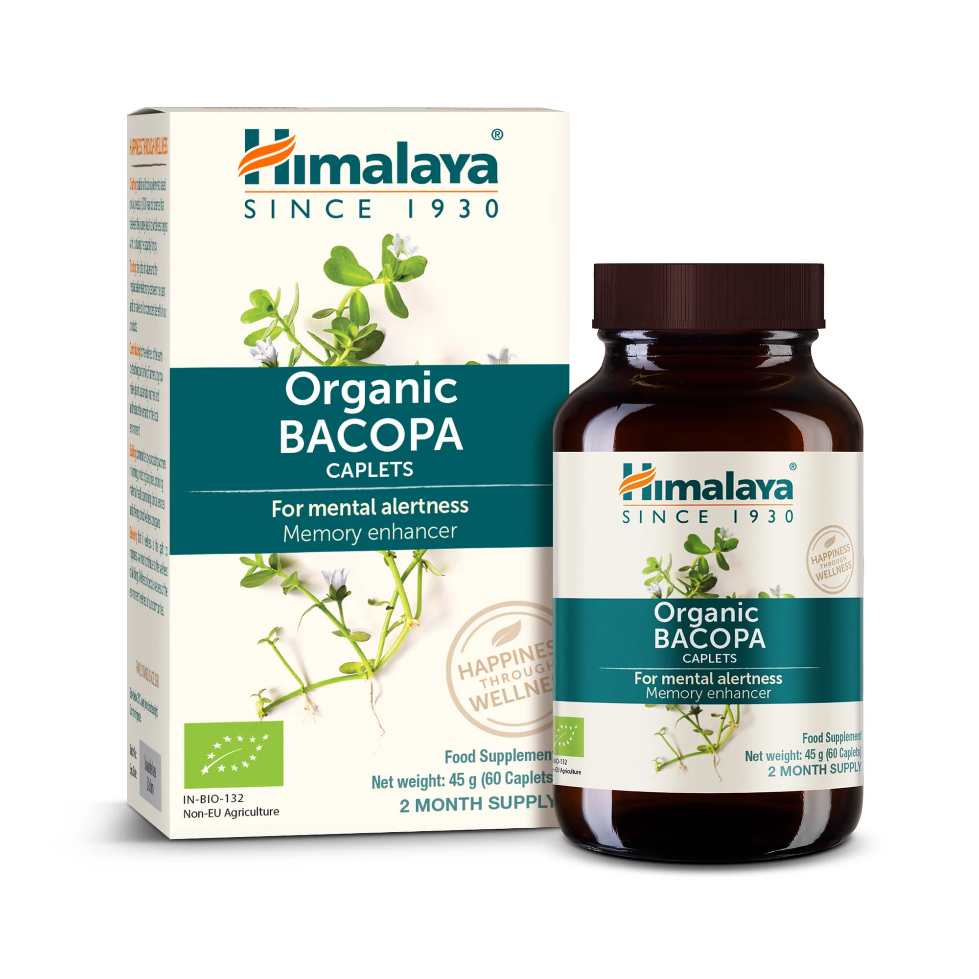 Himalaya Organic Bacopa scatola con barattolo di vetro, 60 caplet