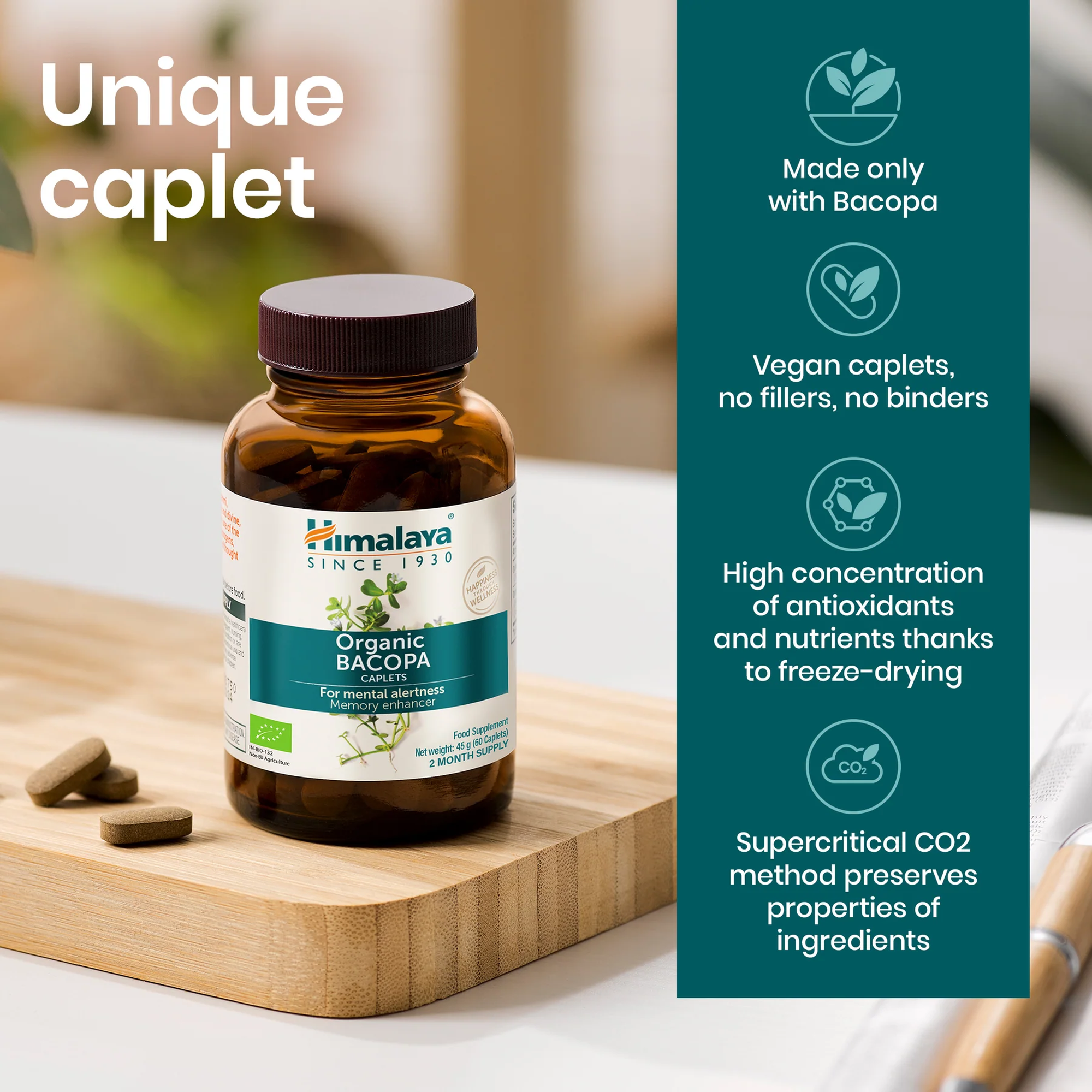 Himalaya Bacopa caplet unico, vegano e senza riempitivi