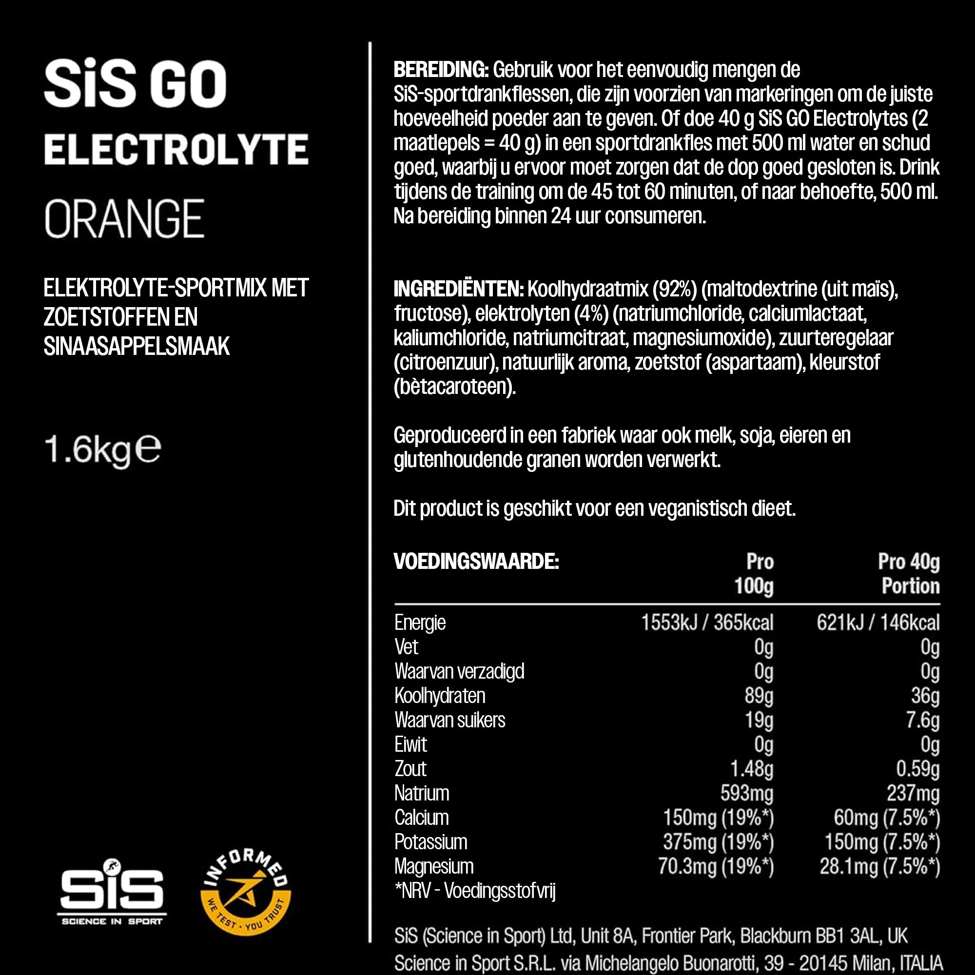SiS GO Electrolyte Arancia valori nutrizionali da 1600g #Formato_1600g