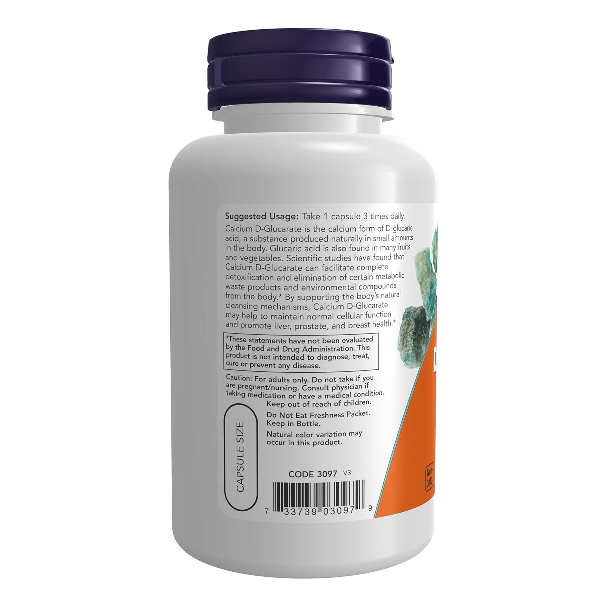 Calcium D-Glucarate 500 mg Now Foods etichetta istruzioni per l'uso e codice a barre