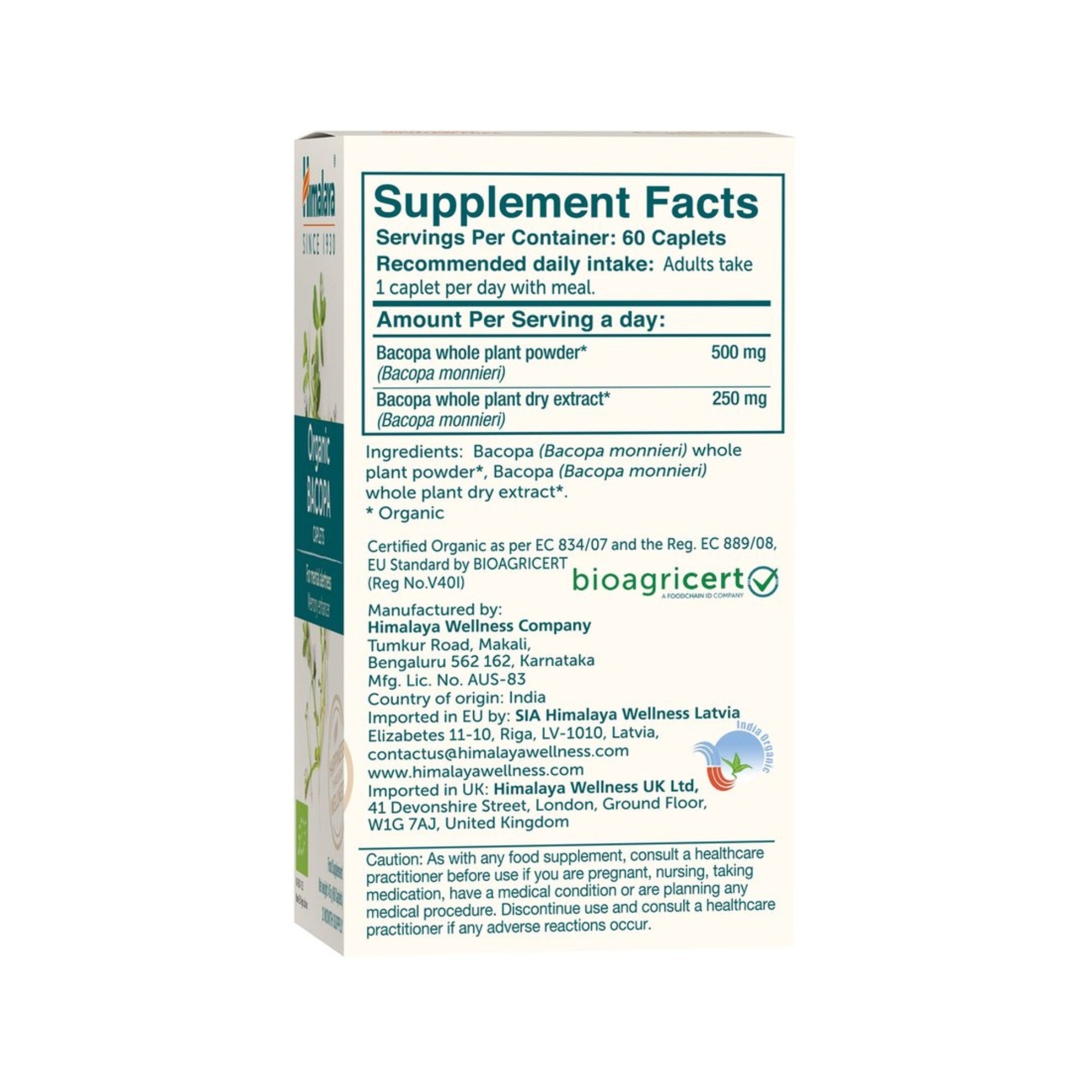 Organic Bacopa 750mg | 60 caplet | Himalaya