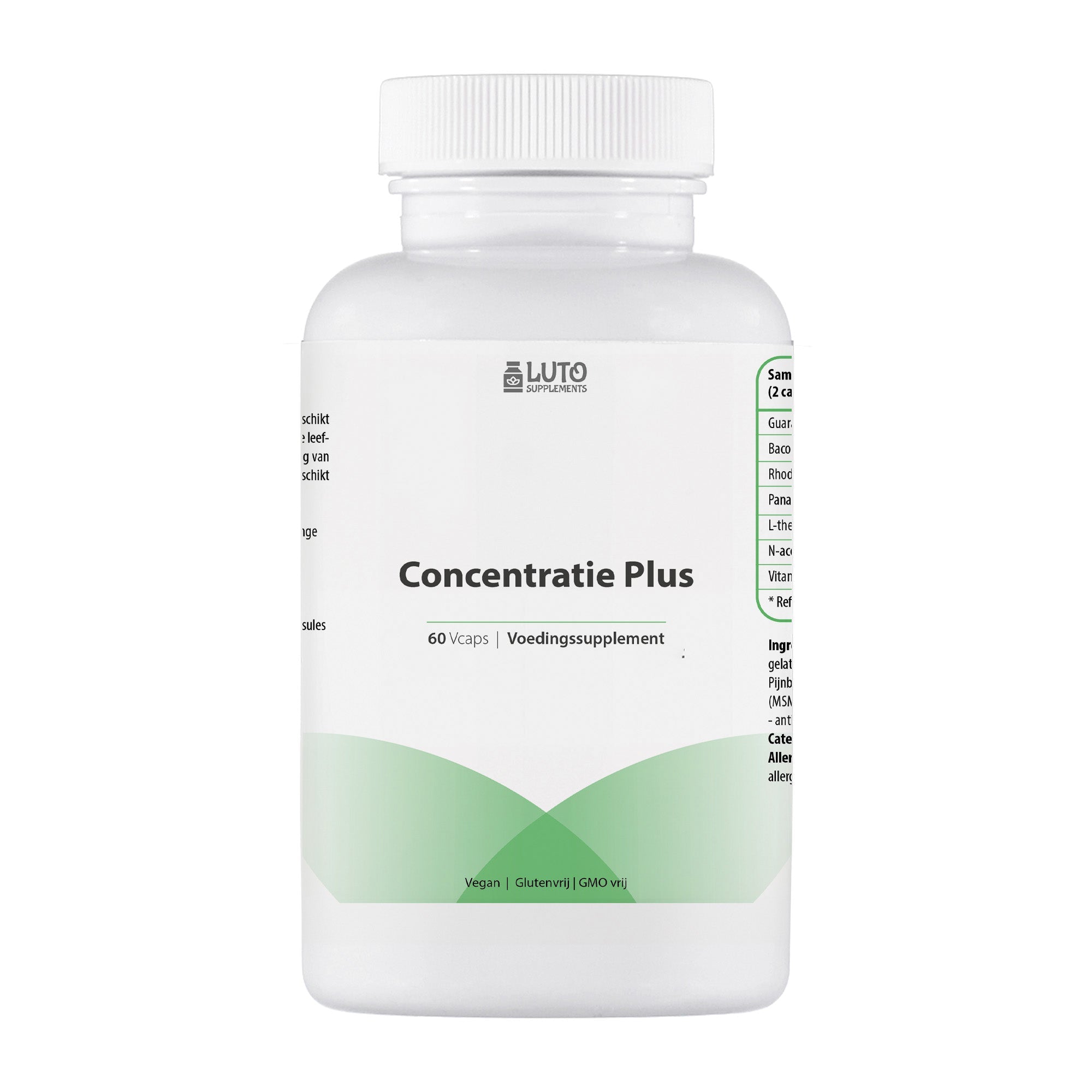 Concentrazione Plus di LUTO Supplements, 60 capsule vegane con bacopa, guaranà, rhodiola, ginseng e vitamina B6