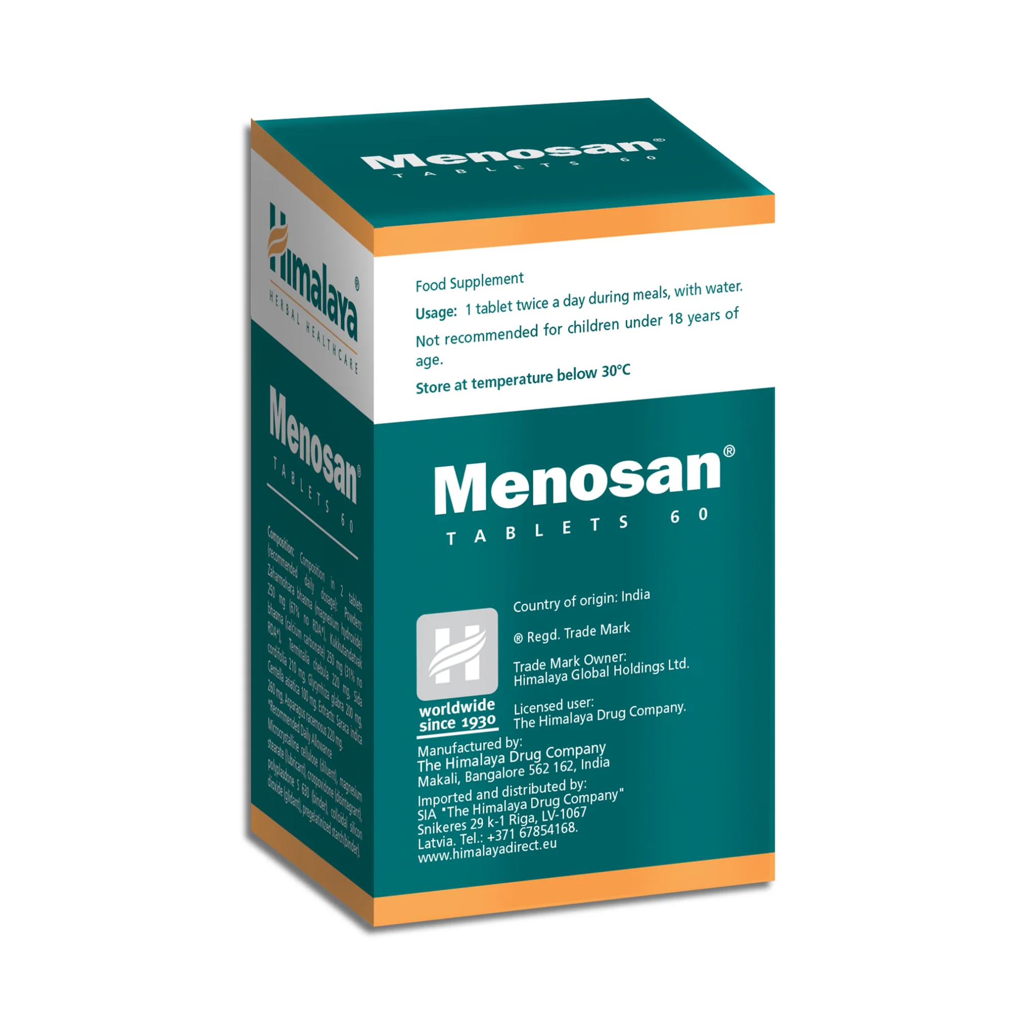 Himalaya Menosan scatola con istruzioni per l'uso e importatore