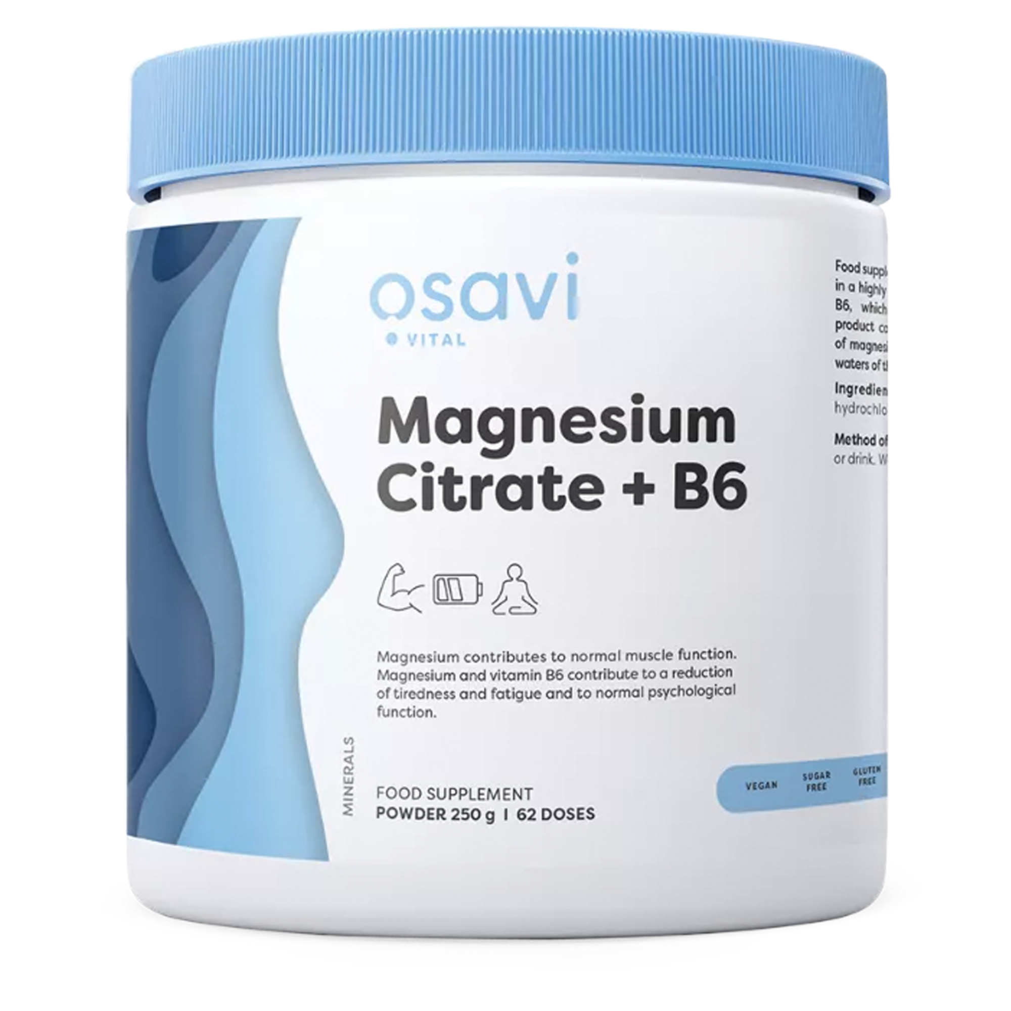 Osavi Magnesio Citrato con vitamina B6 in polvere - 250 grammi, 62 dosi integratore di minerali | acquista in Italia
