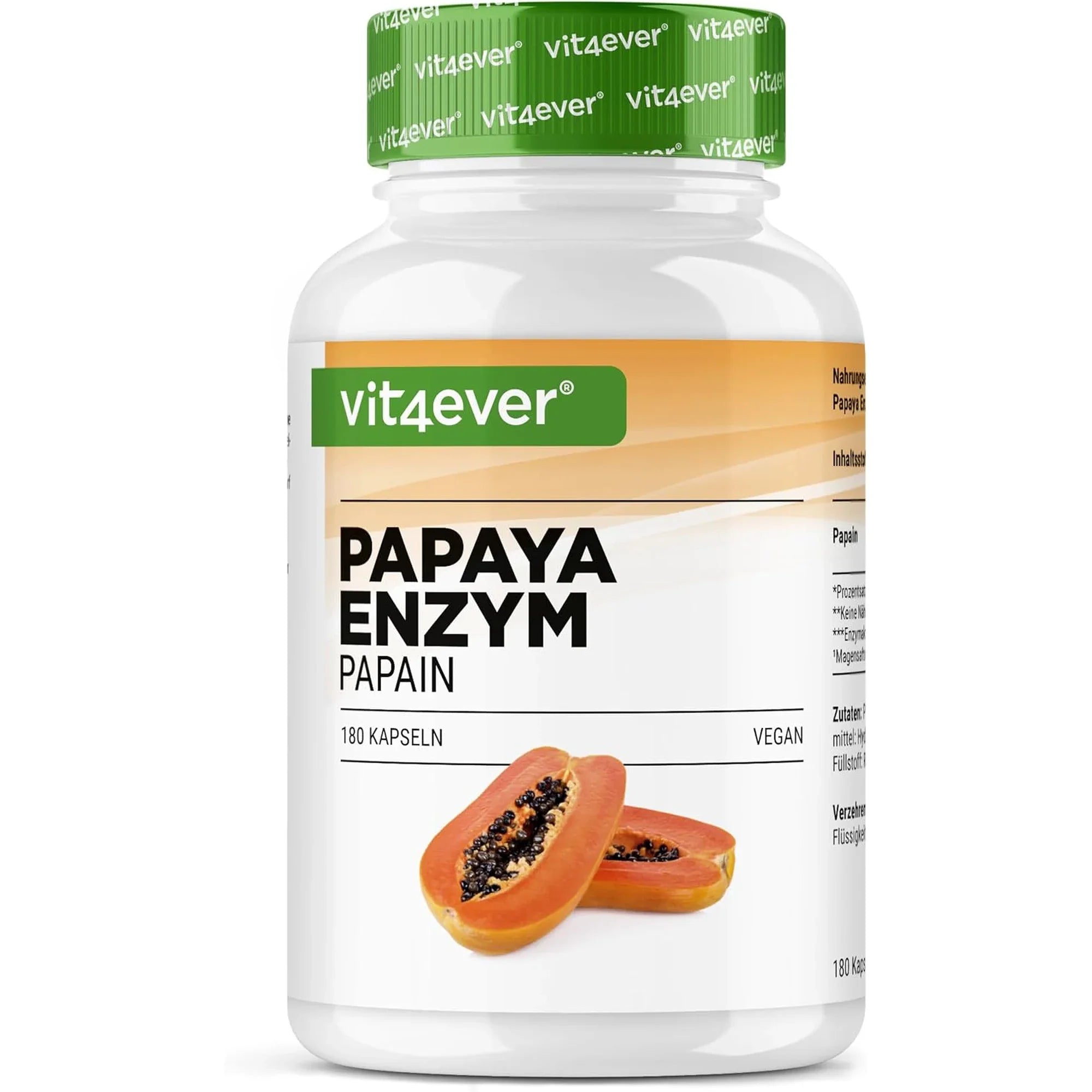 Vit4ever Enzima di Papaya barattolo con 180 capsule vegane