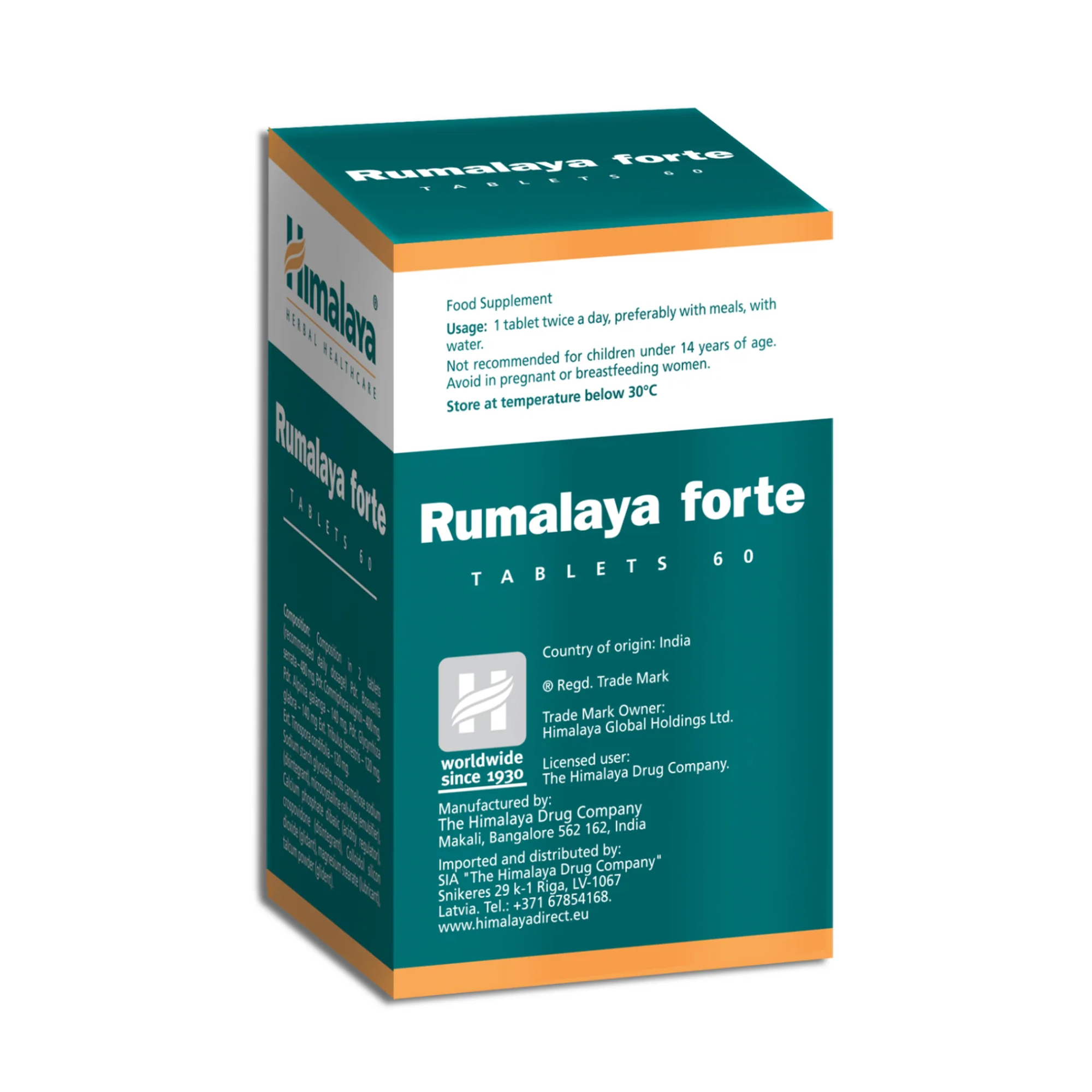 Himalaya Rumalaya Forte scatola con istruzioni per l'uso e importatore