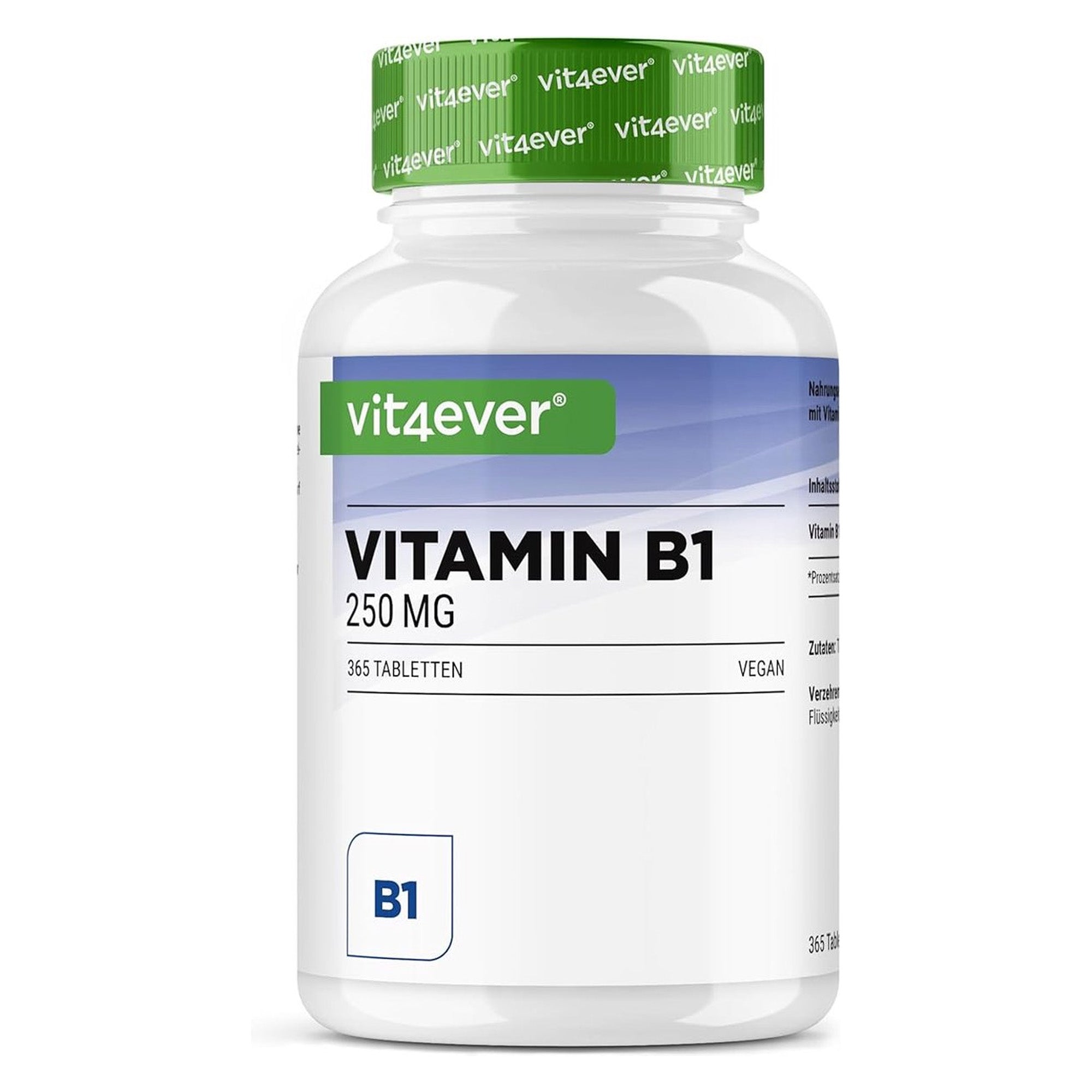 Vitamina B1 (Tiamina) 250mg di Vit4ever, 365 compresse vegane ad alto dosaggio