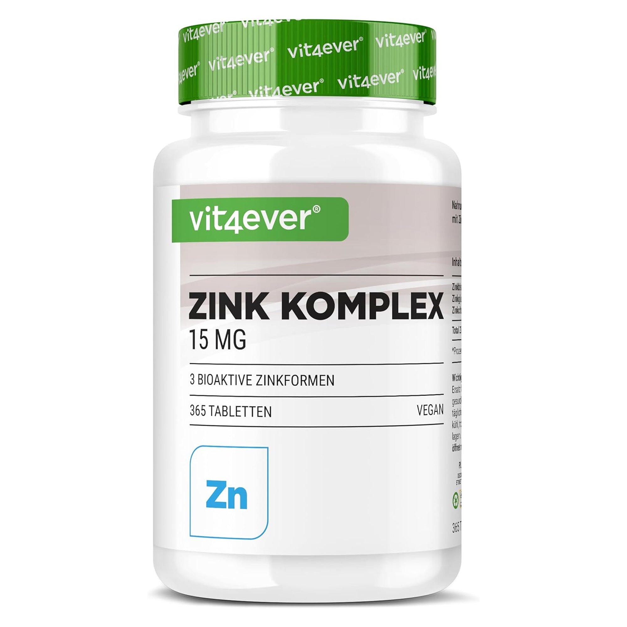 Complesso di Zinco 15mg | 365 Compresse | Vit4ever